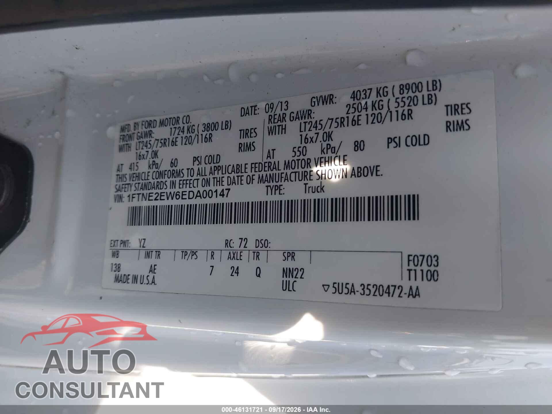 FORD E-250 2014 - 1FTNE2EW6EDA00147
