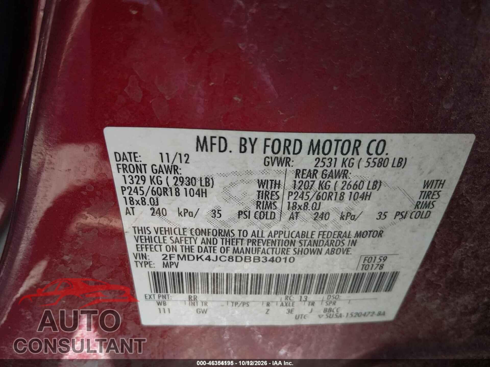 FORD EDGE 2013 - 2FMDK4JC8DBB34010
