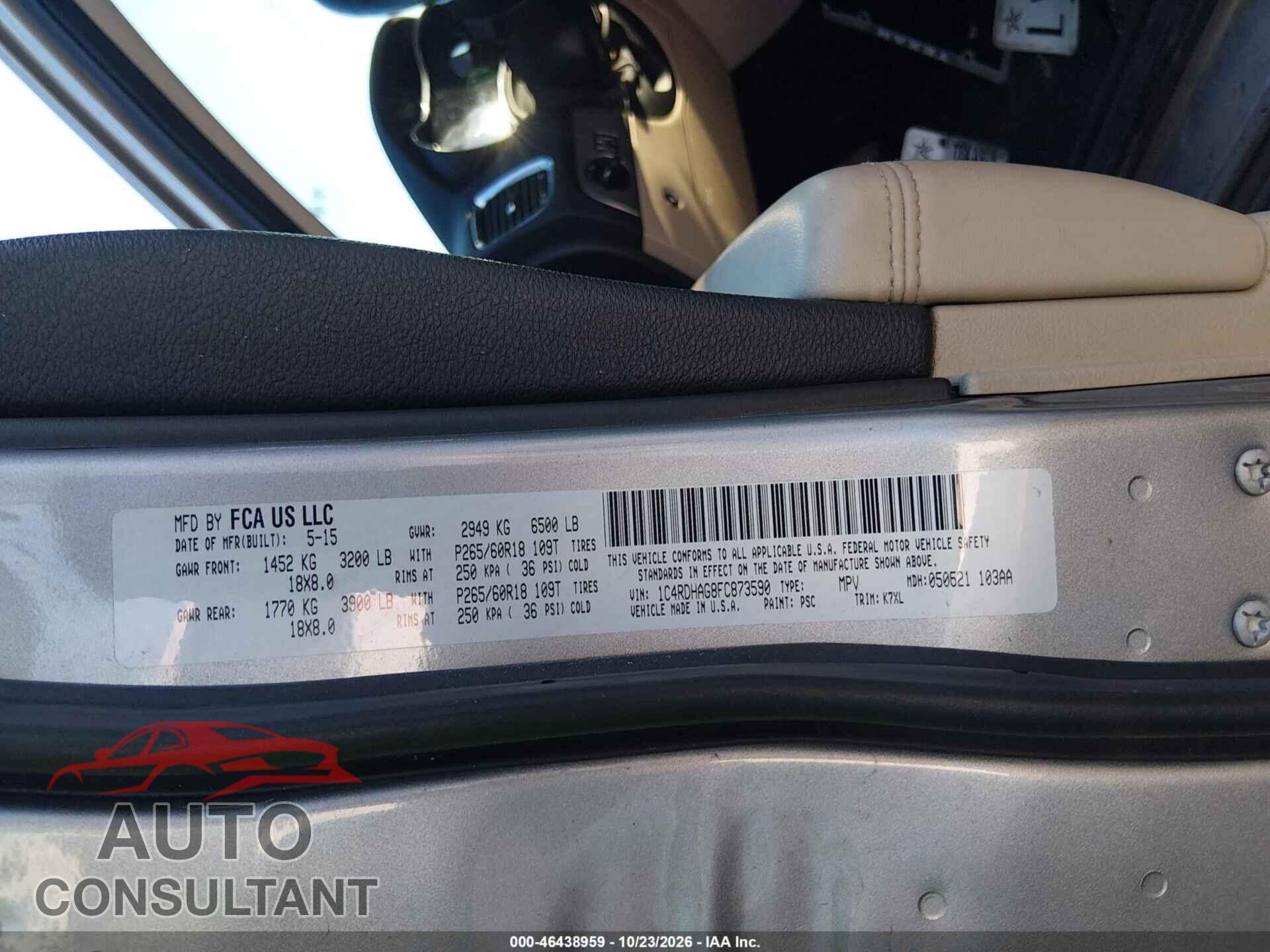 DODGE DURANGO 2015 - 1C4RDHAG8FC873590