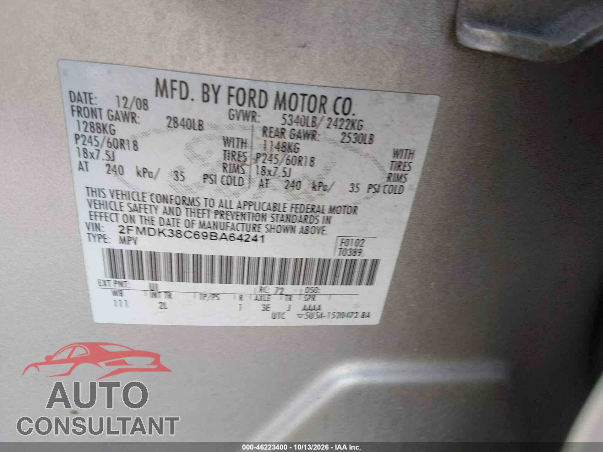 FORD EDGE 2009 - 2FMDK38C69BA64241