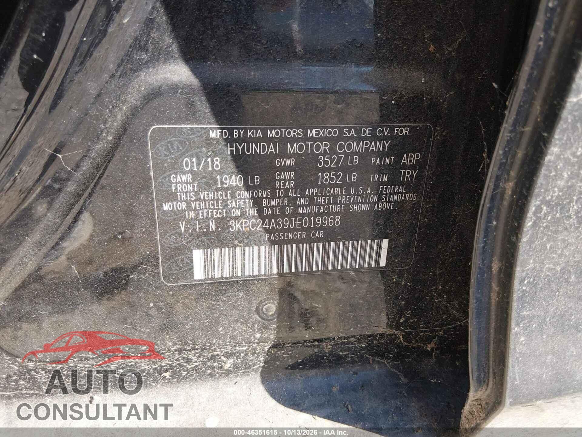 HYUNDAI ACCENT 2018 - 3KPC24A39JE019968
