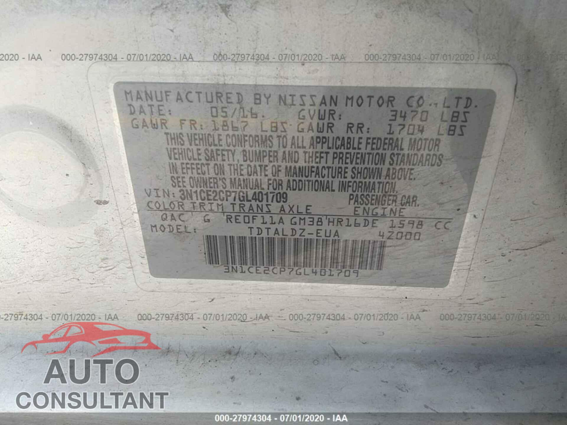 Nissan Versa Note 2016 - 3N1CE2CP7GL401709
