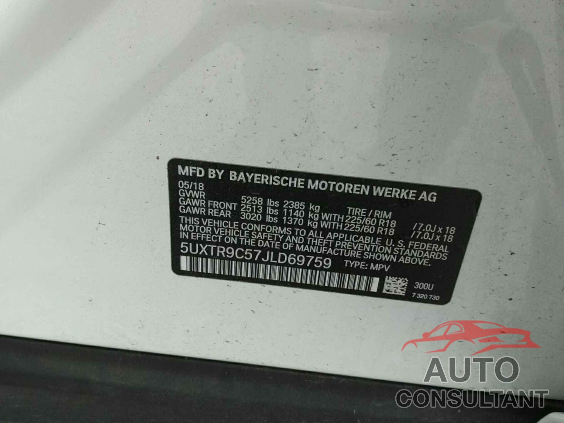 BMW X3 2018 - 5UXTR9C57JLD69759
