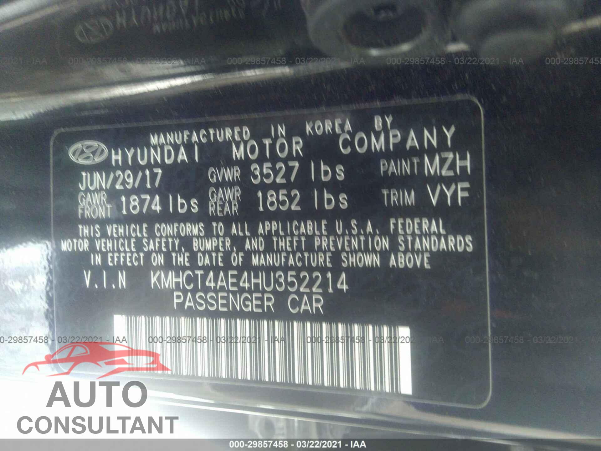 HYUNDAI ACCENT 2017 - KMHCT4AE4HU352214