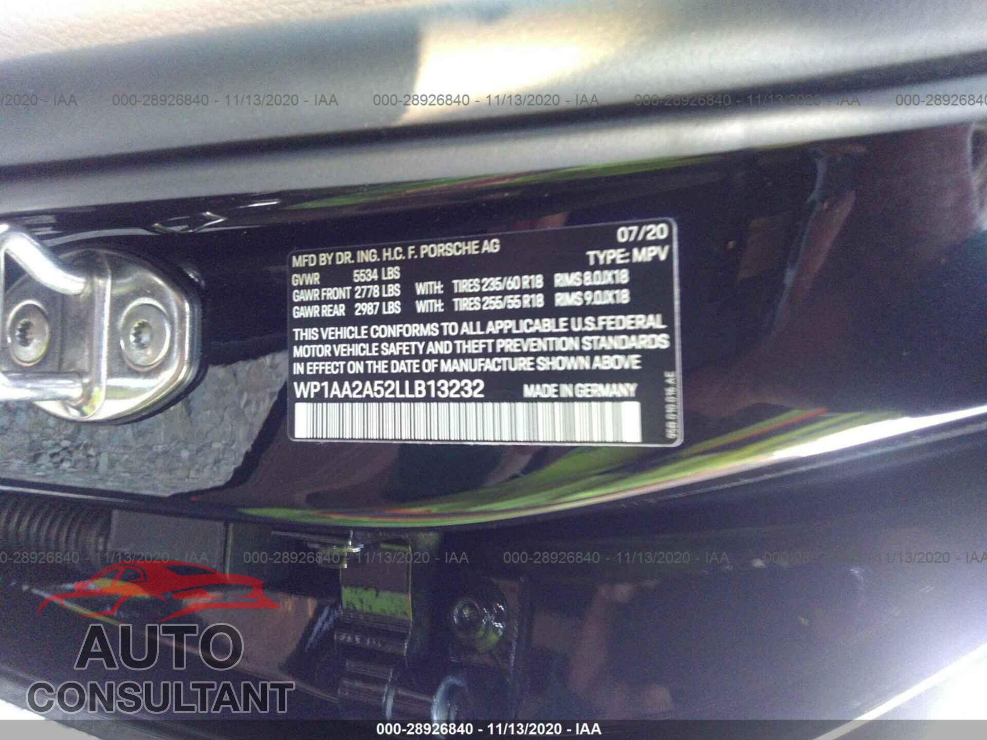 PORSCHE MACAN 2020 - WP1AA2A52LLB13232