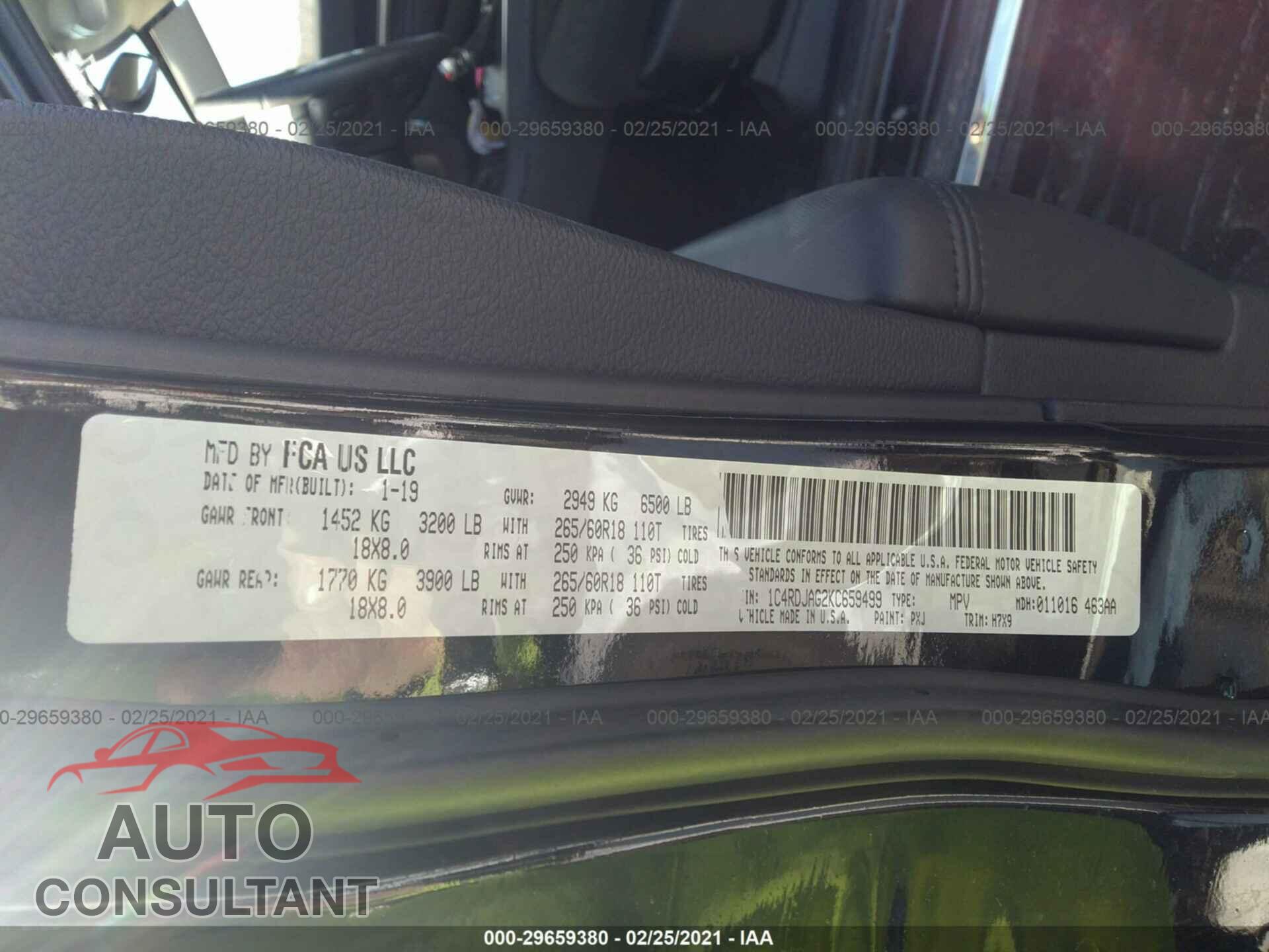 DODGE DURANGO 2019 - 1C4RDJAG2KC659499