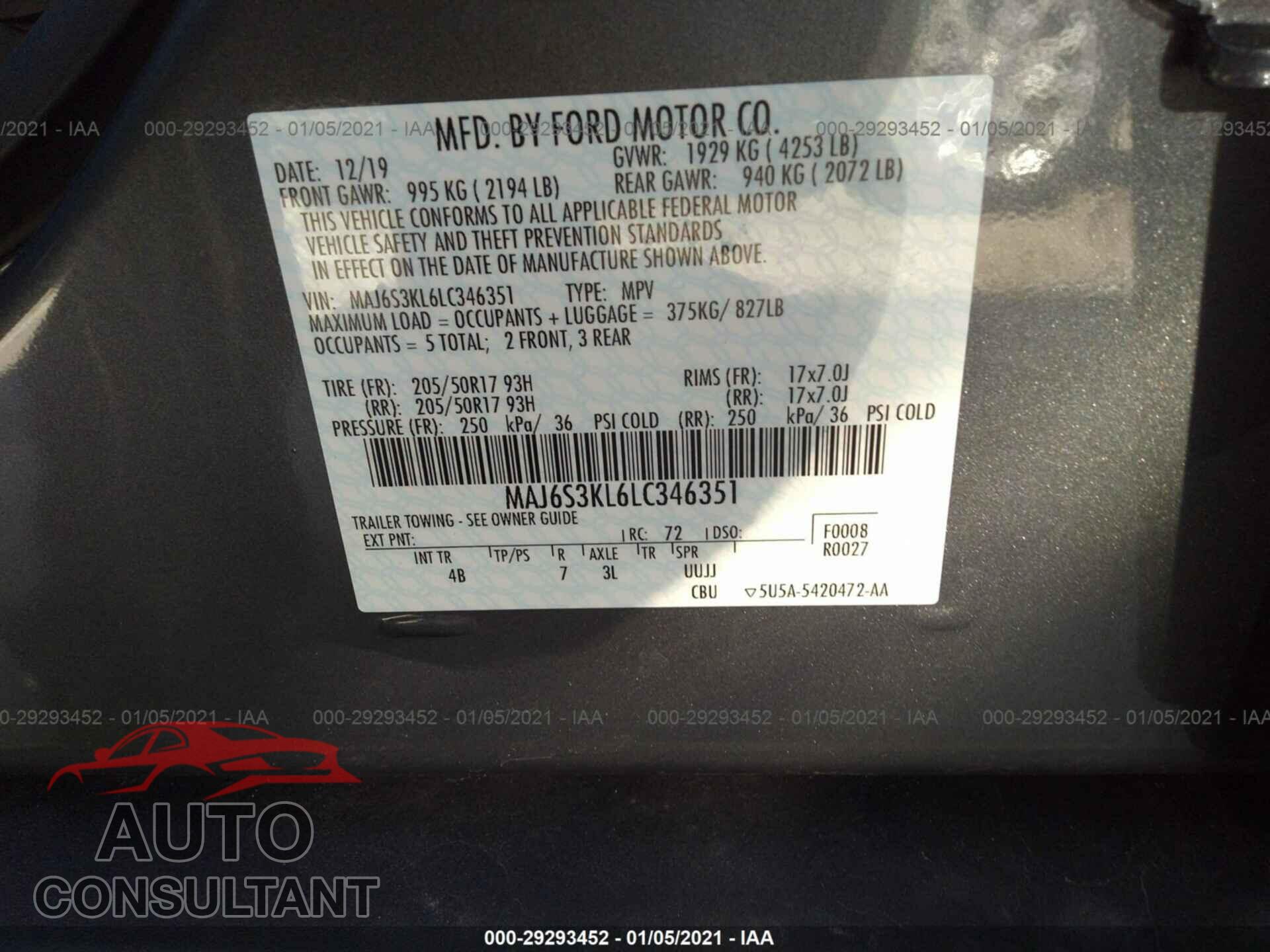 FORD ECOSPORT 2020 - MAJ6S3KL6LC346351