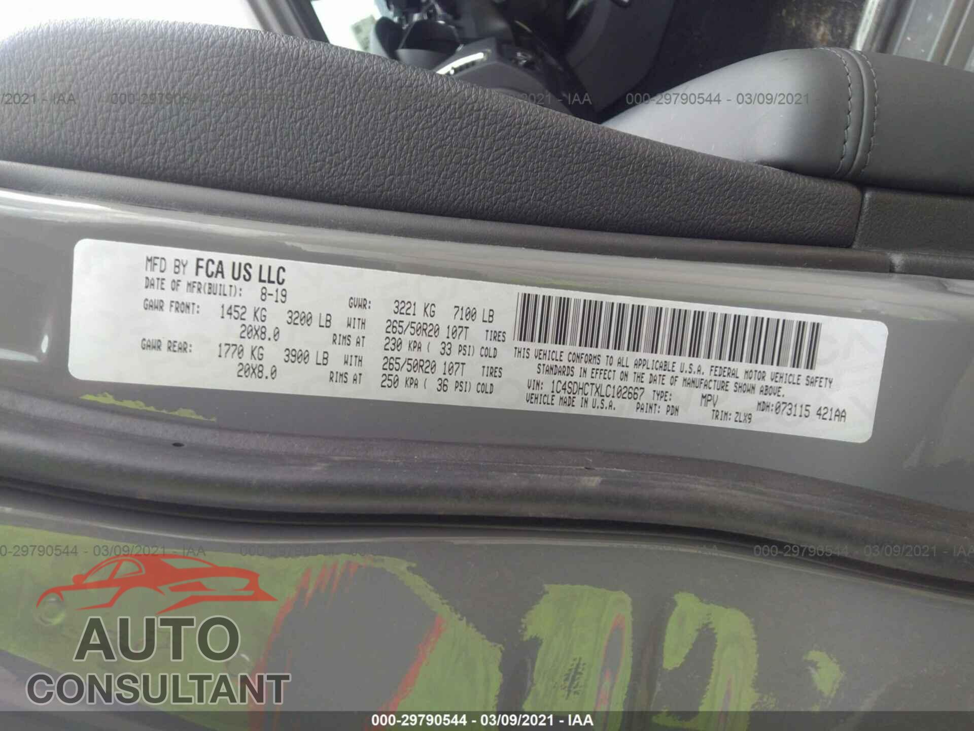 DODGE DURANGO 2020 - 1C4SDHCTXLC102667