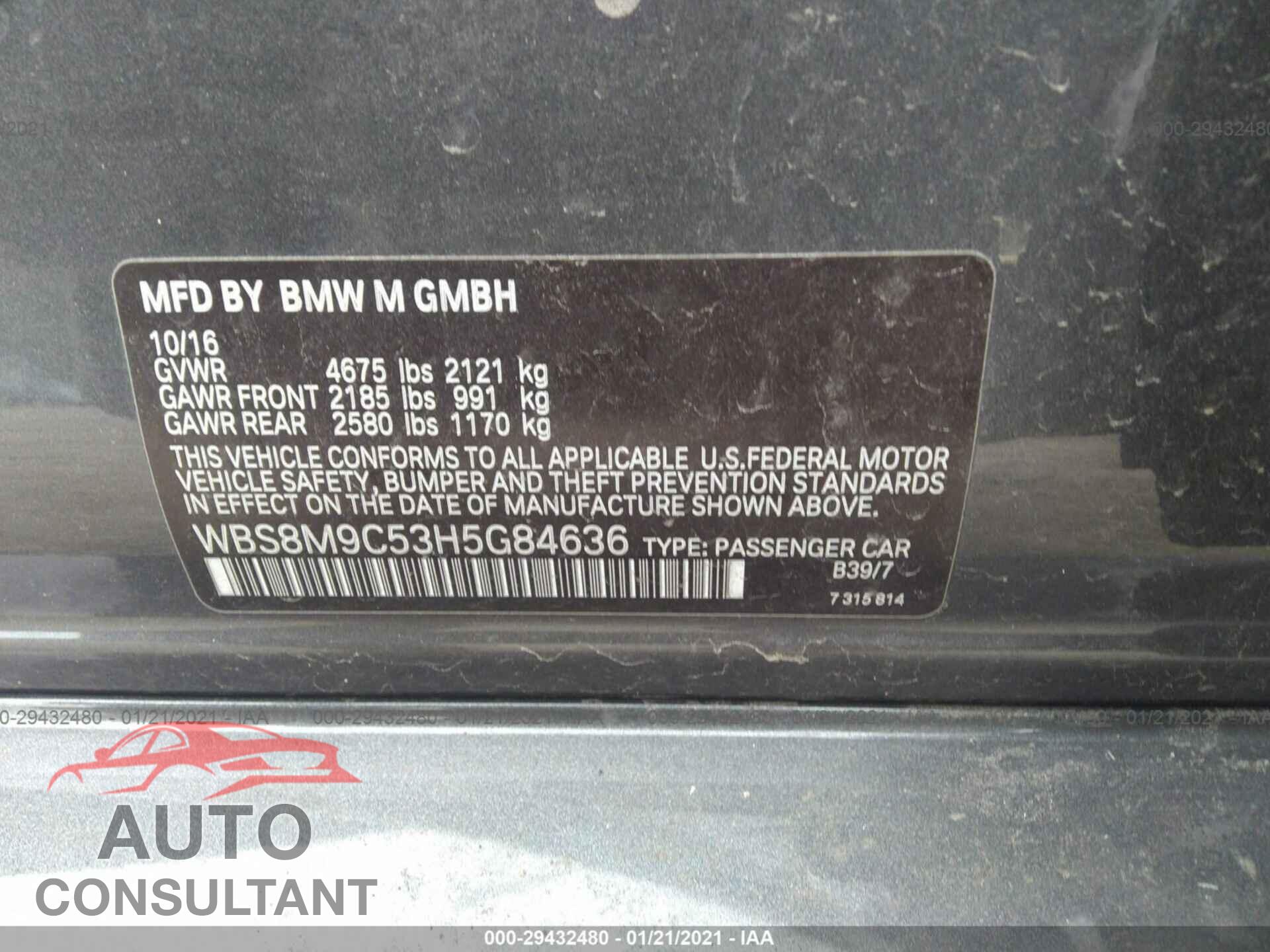 BMW M3 2017 - WBS8M9C53H5G84636