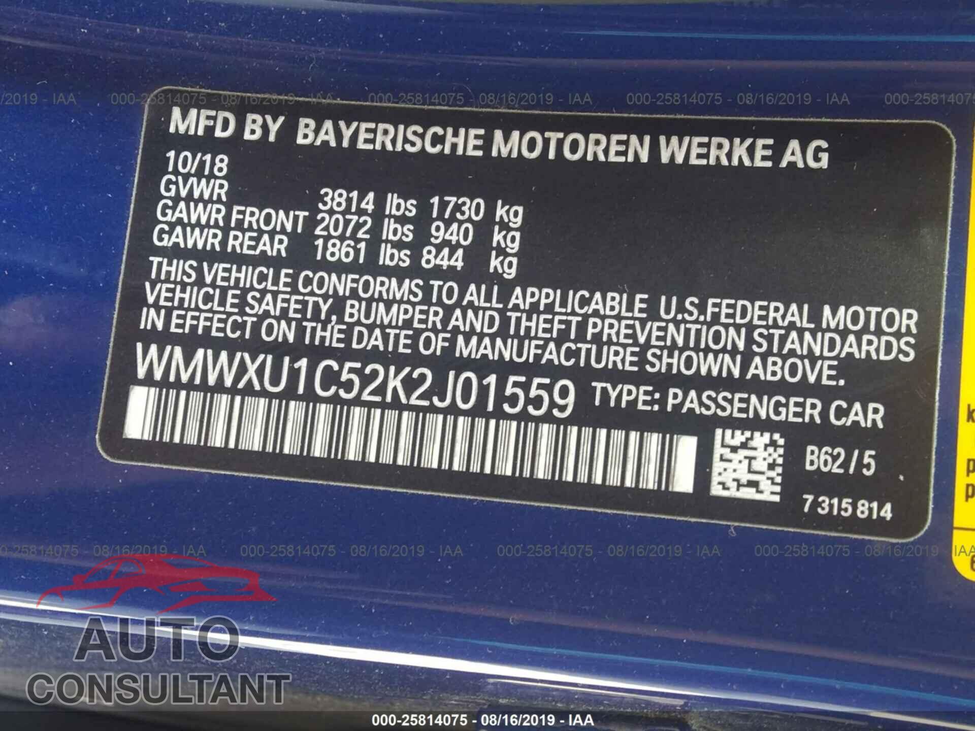 MINI COOPER 2019 - WMWXU1C52K2J01559