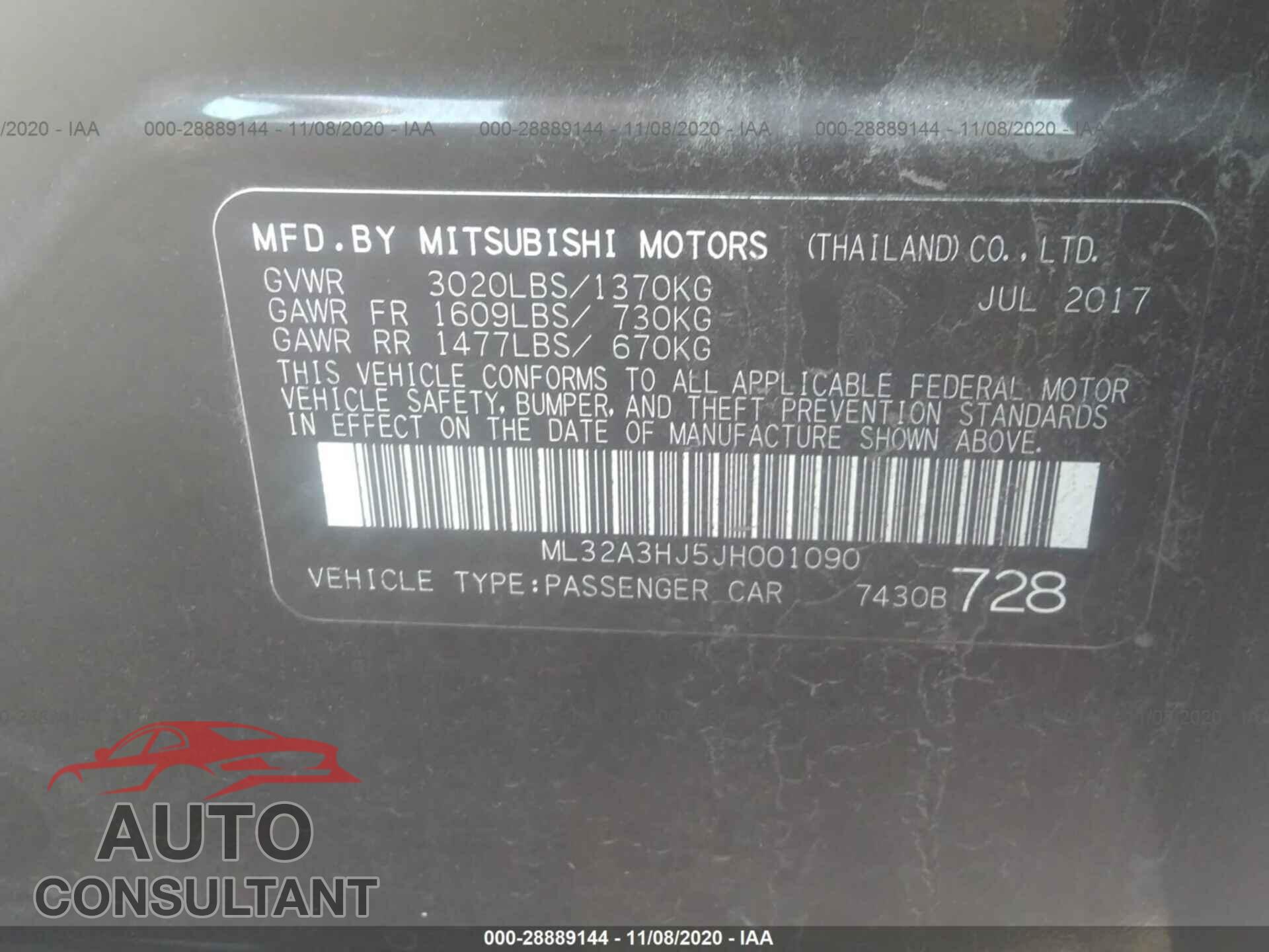 MITSUBISHI MIRAGE 2018 - ML32A3HJ5JH001090