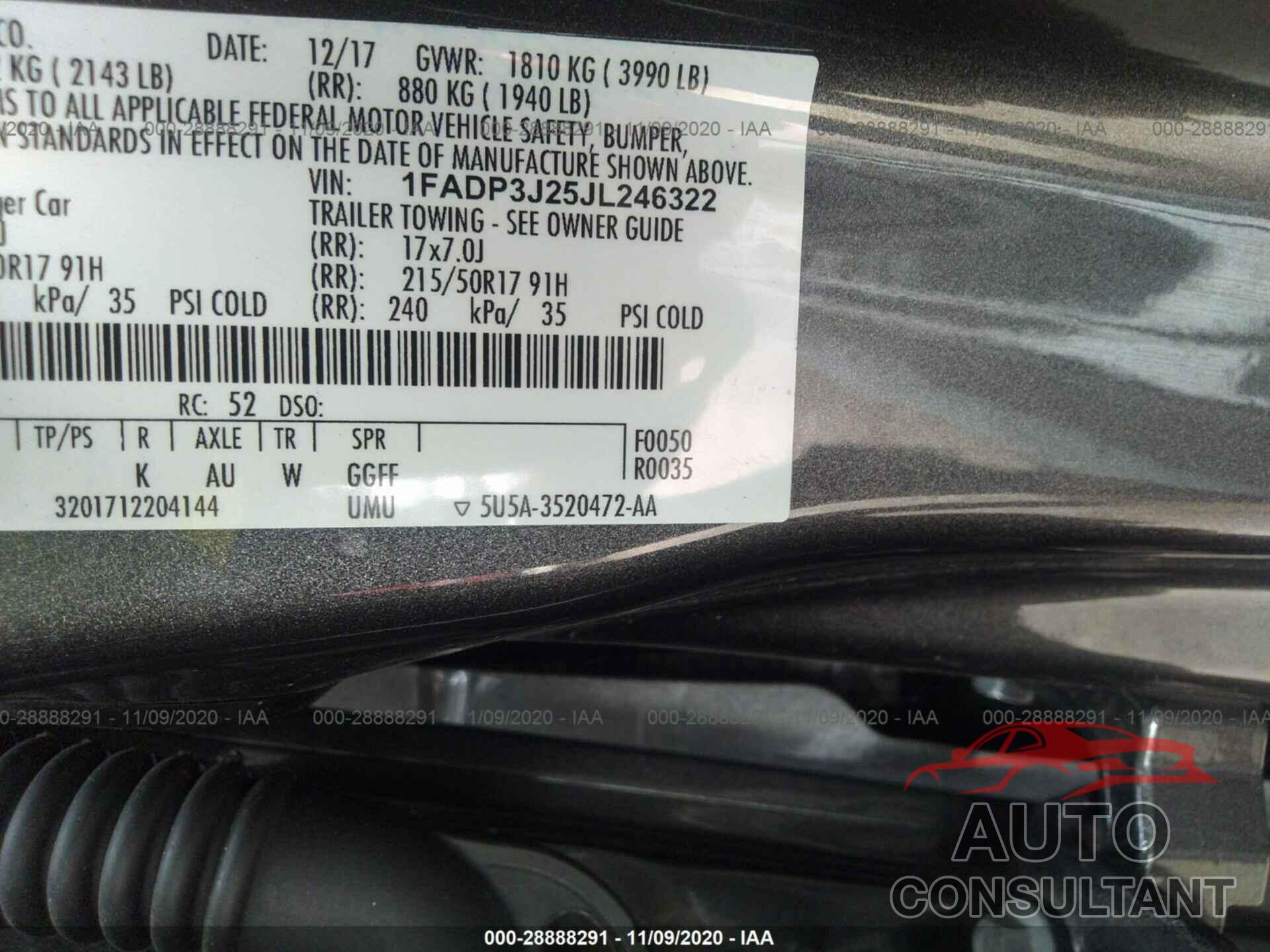 FORD FOCUS 2018 - 1FADP3J25JL246322