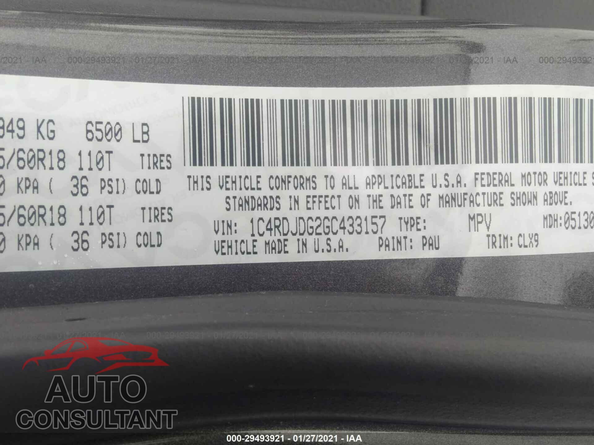 DODGE DURANGO 2016 - 1C4RDJDG2GC433157