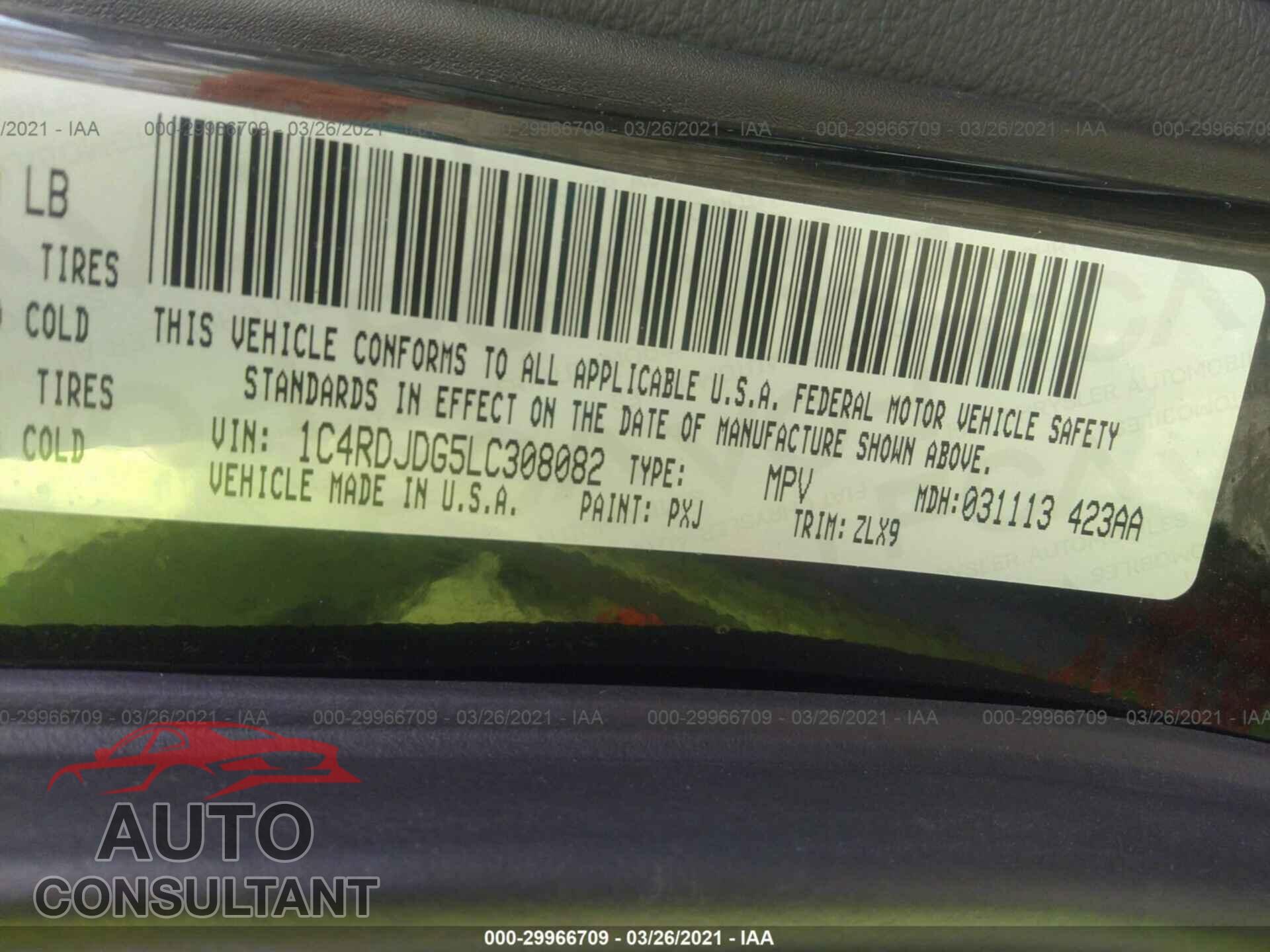 DODGE DURANGO 2020 - 1C4RDJDG5LC308082