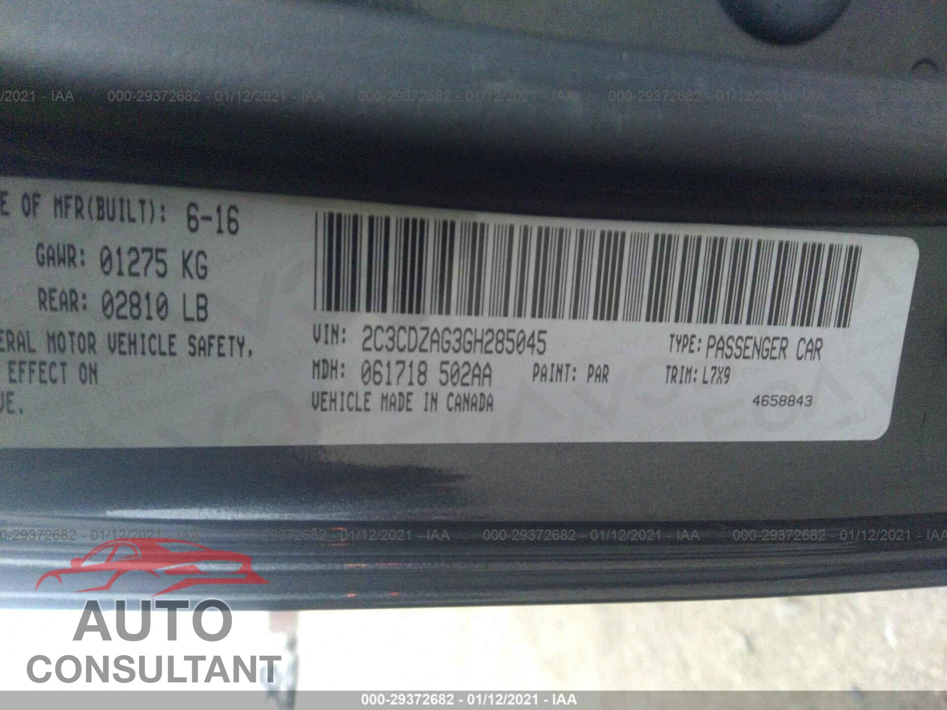DODGE CHALLENGER 2016 - 2C3CDZAG3GH285045