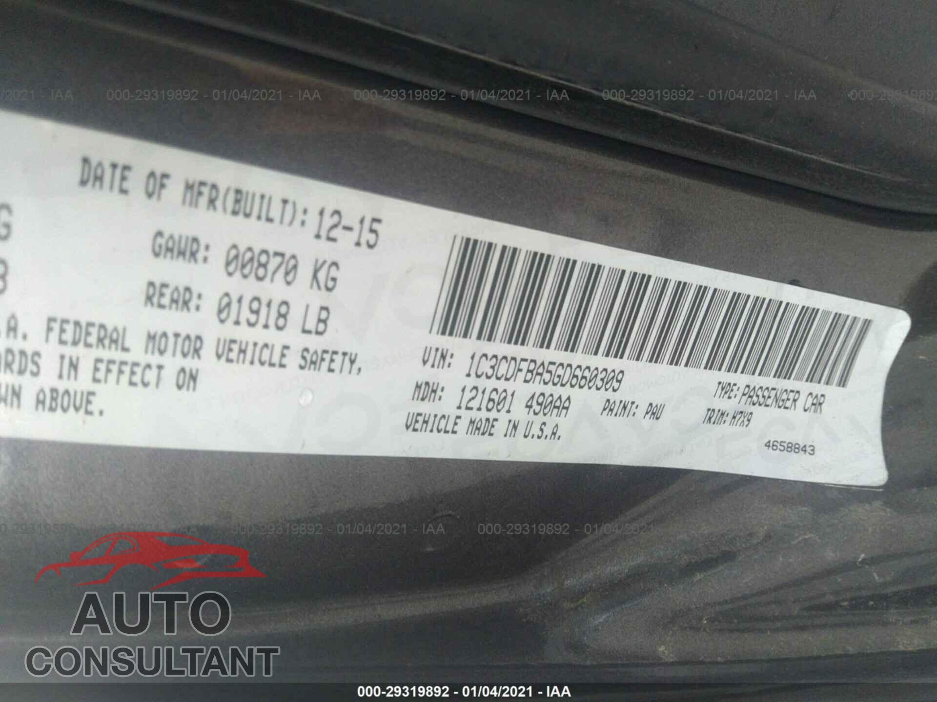DODGE DART 2016 - 1C3CDFBA5GD660309