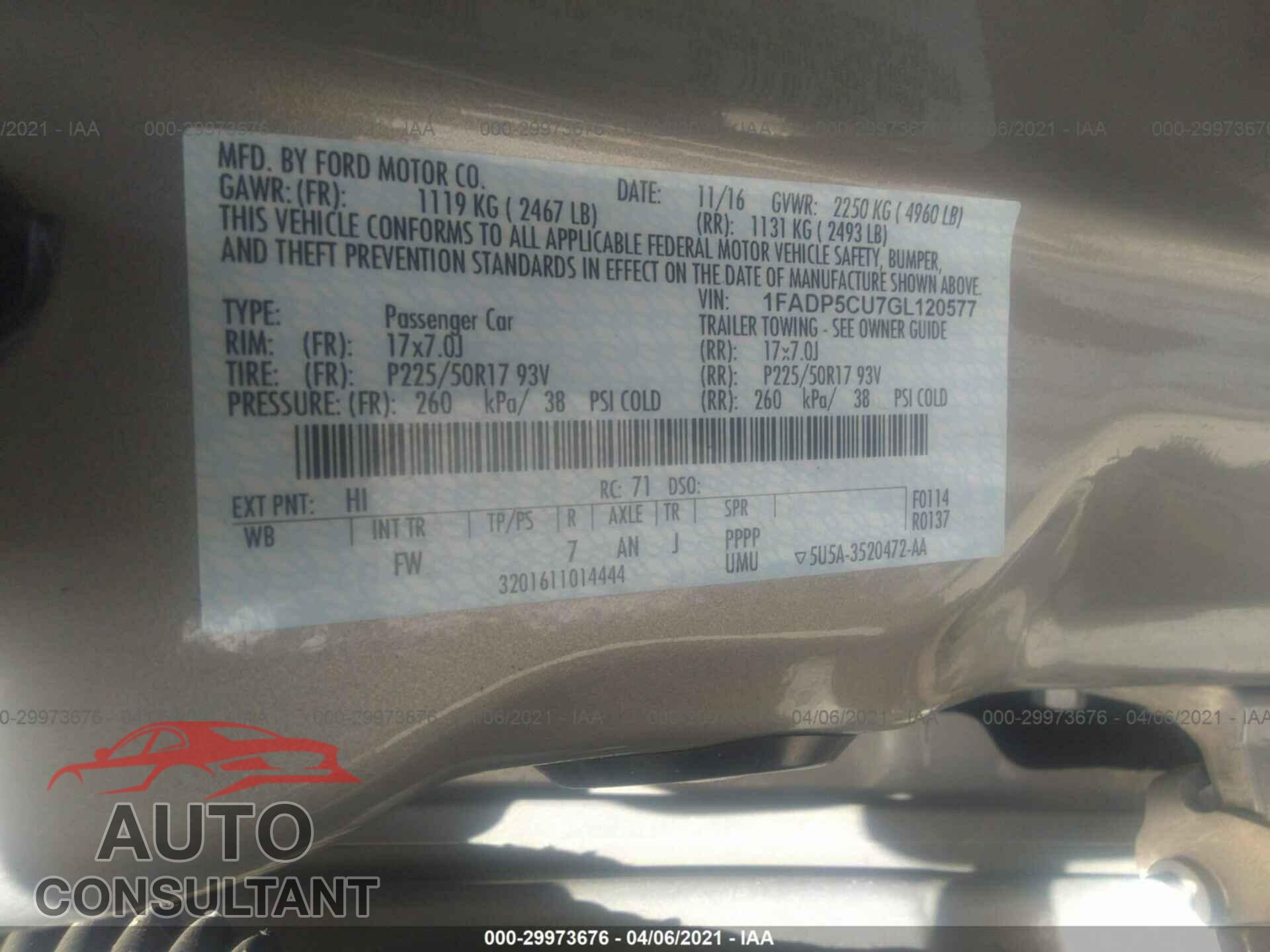 FORD C-MAX ENERGI 2016 - 1FADP5CU7GL120577