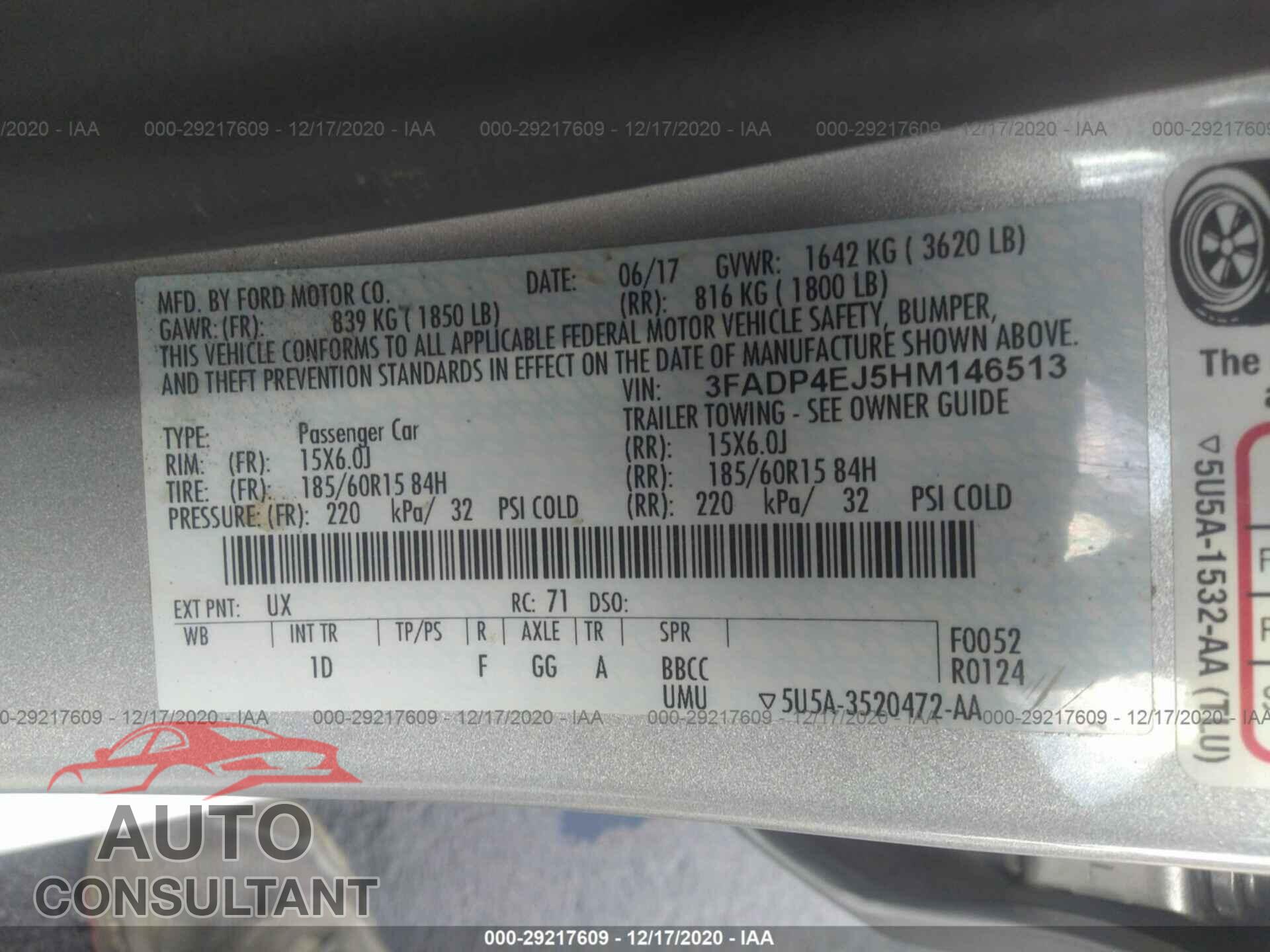 FORD FIESTA 2017 - 3FADP4EJ5HM146513
