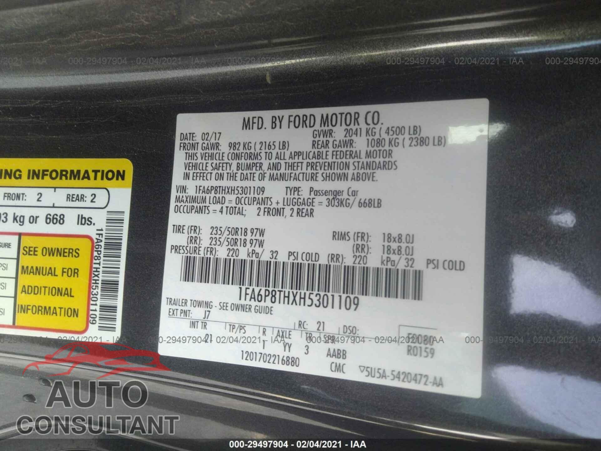 FORD MUSTANG 2017 - 1FA6P8THXH5301109