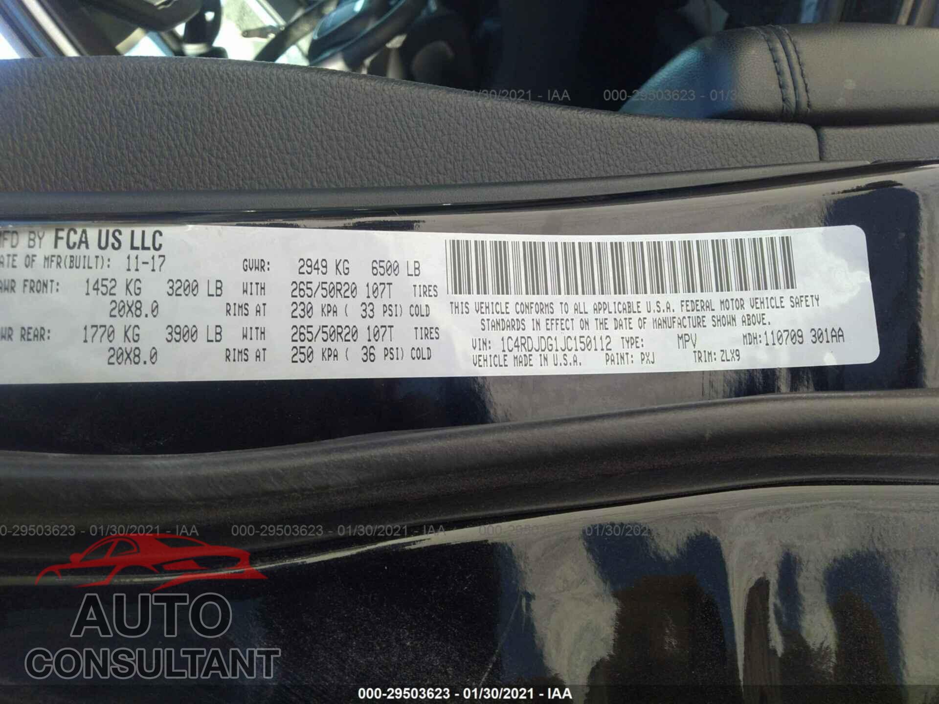 DODGE DURANGO 2018 - 1C4RDJDG1JC150112