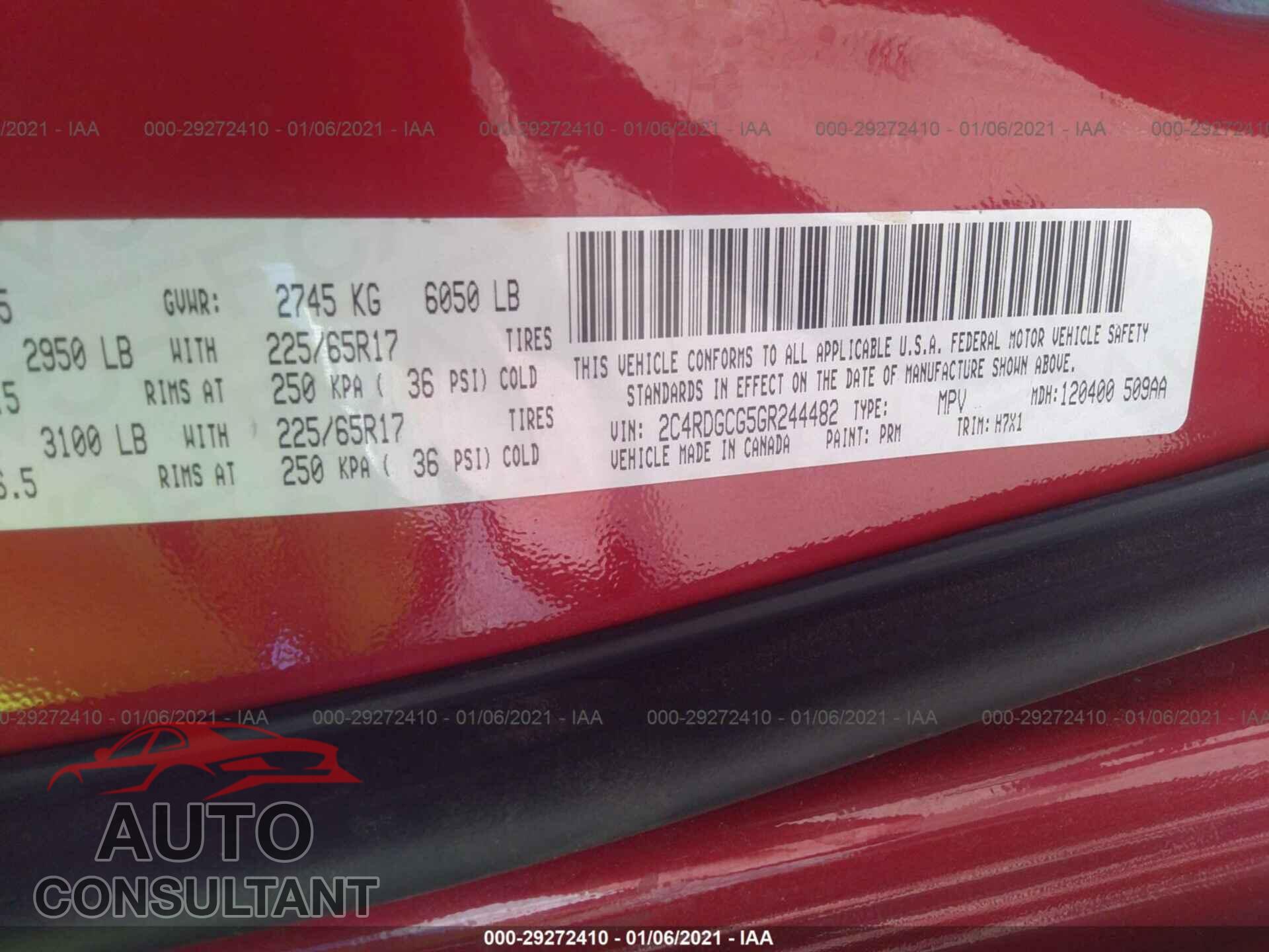 DODGE GRAND CARAVAN 2016 - 2C4RDGCG5GR244482