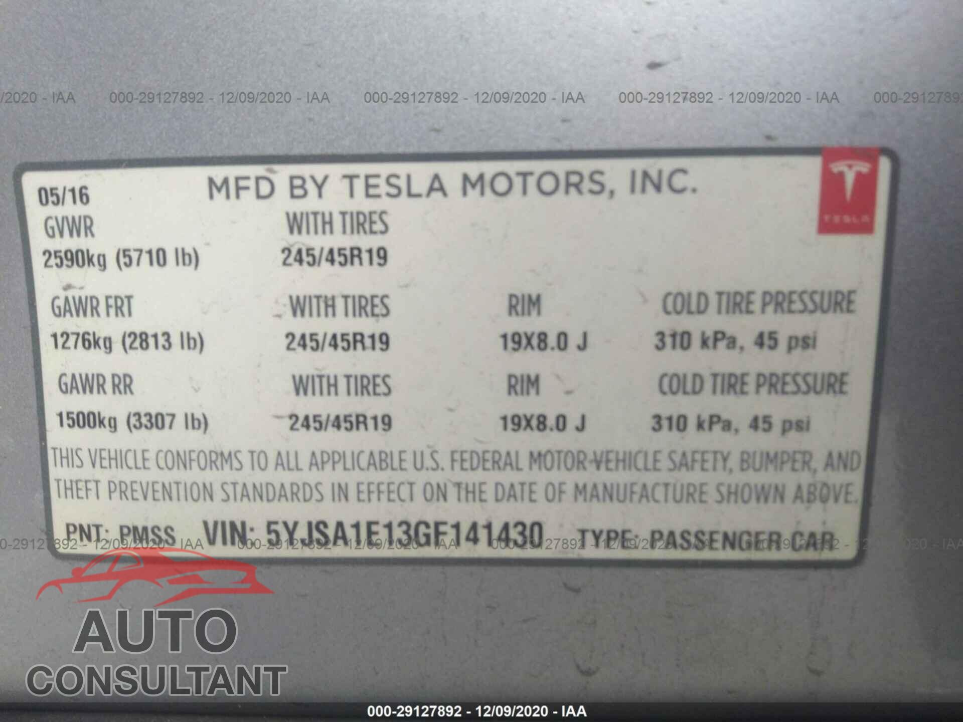 TESLA MODEL S 2016 - 5YJSA1E13GF141430