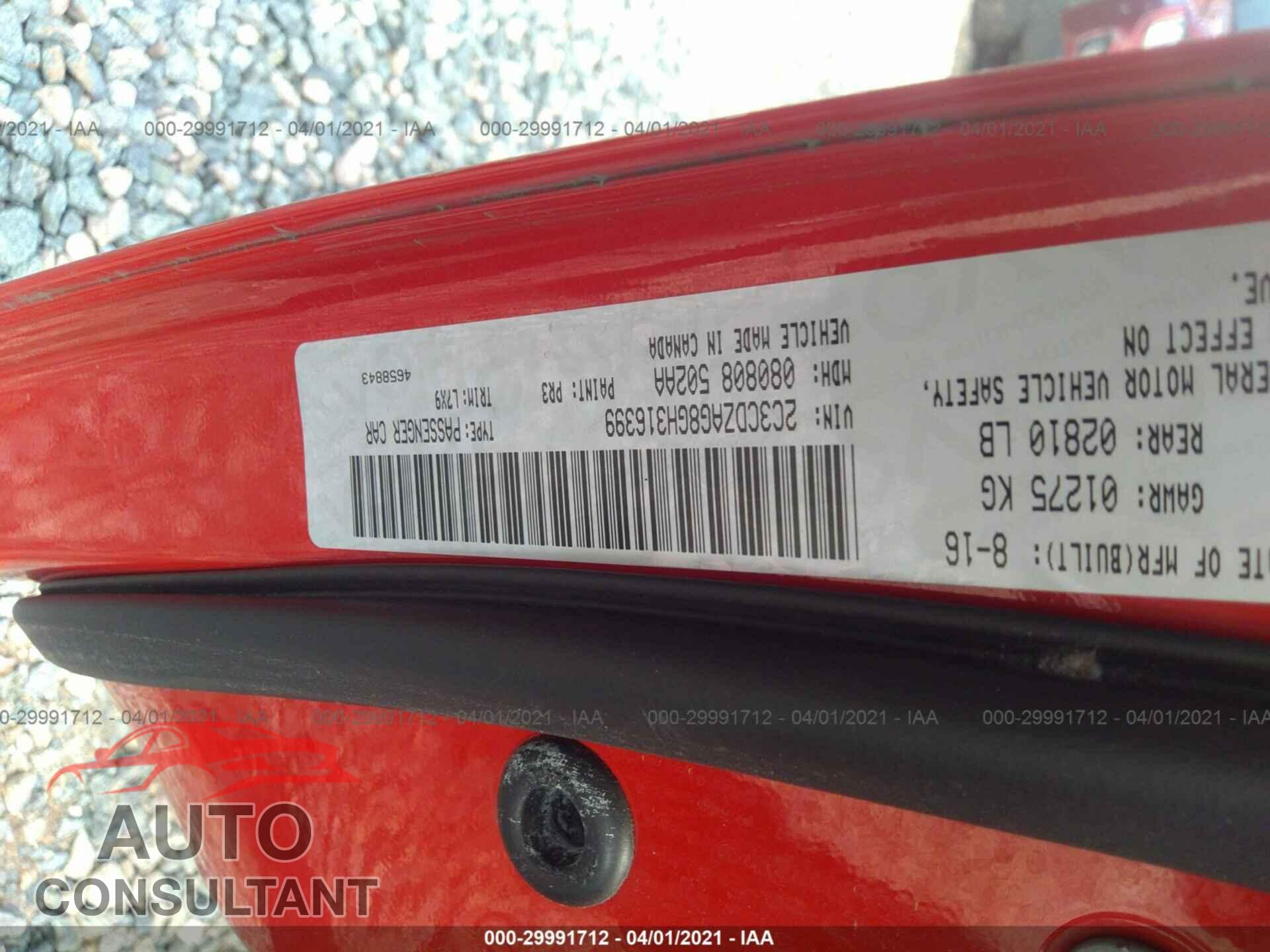 DODGE CHALLENGER 2016 - 2C3CDZAG8GH316399