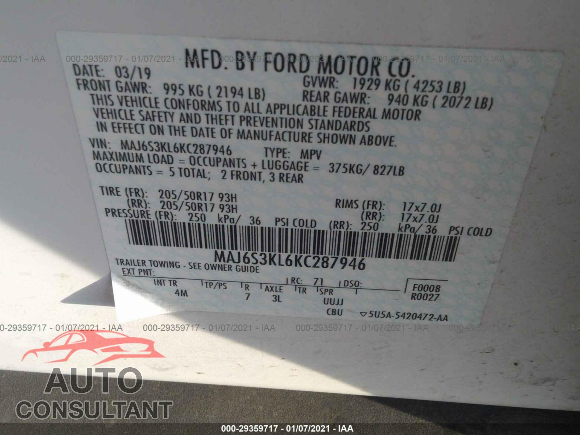 FORD ECOSPORT 2019 - MAJ6S3KL6KC287946