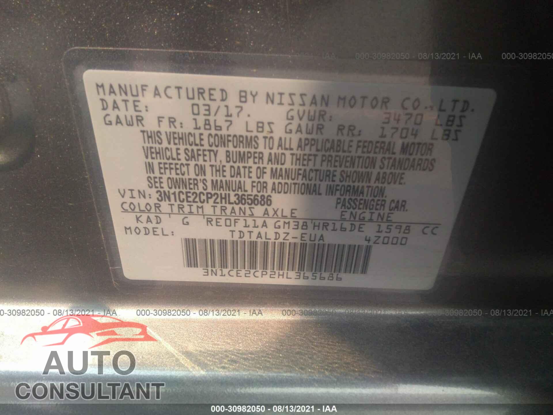 NISSAN VERSA NOTE 2017 - 3N1CE2CP2HL365686