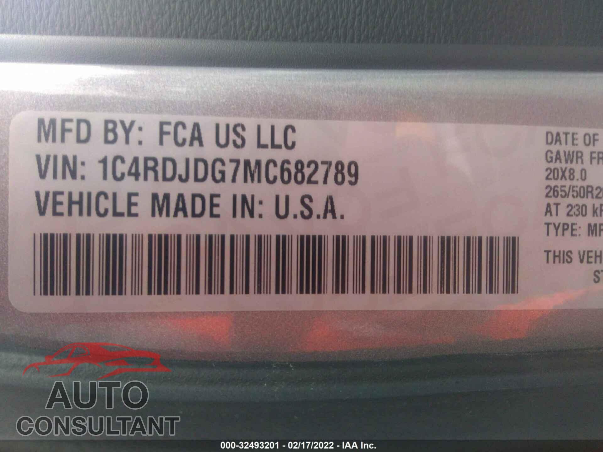 DODGE DURANGO 2021 - 1C4RDJDG7MC682789