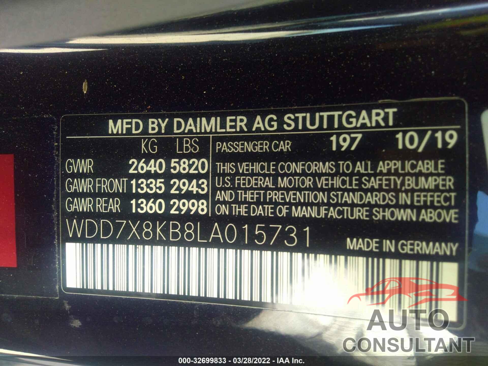 MERCEDES-BENZ AMG GT 2020 - WDD7X8KB8LA015731