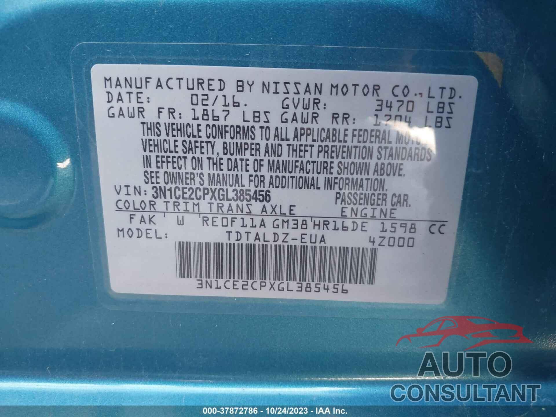 NISSAN VERSA NOTE 2016 - 3N1CE2CPXGL385456