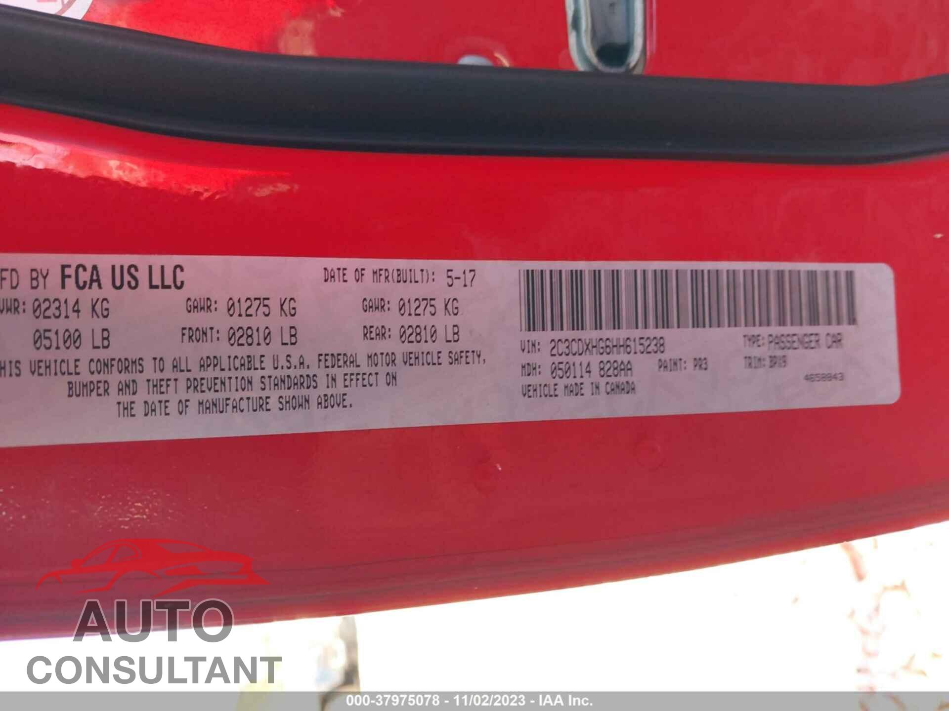 DODGE CHARGER 2017 - 2C3CDXHG6HH615238
