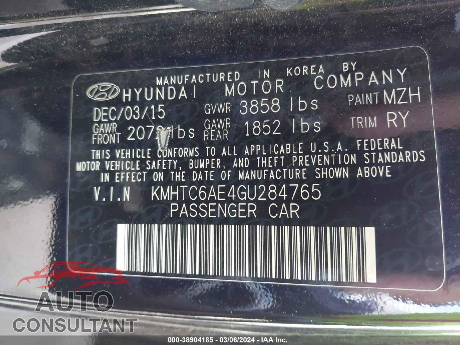 HYUNDAI VELOSTER 2016 - KMHTC6AE4GU284765