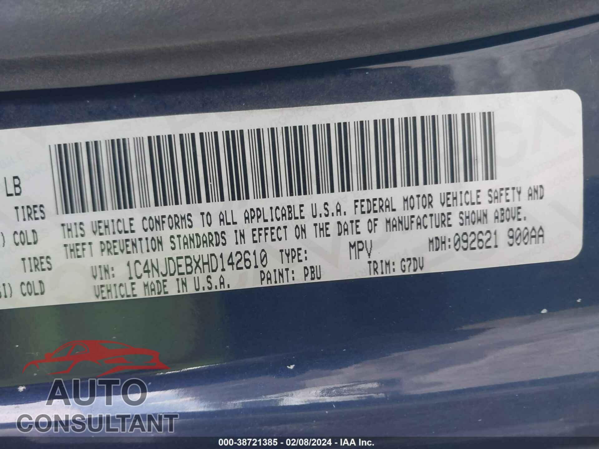 JEEP COMPASS 2017 - 1C4NJDEBXHD142610