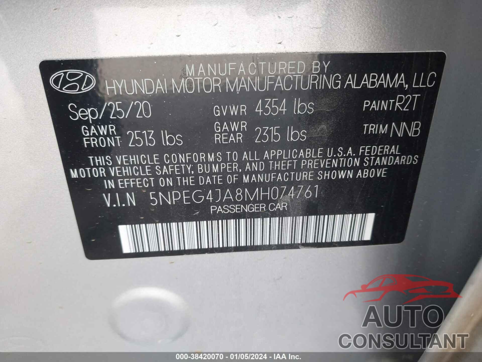 HYUNDAI SONATA 2021 - 5NPEG4JA8MH074761