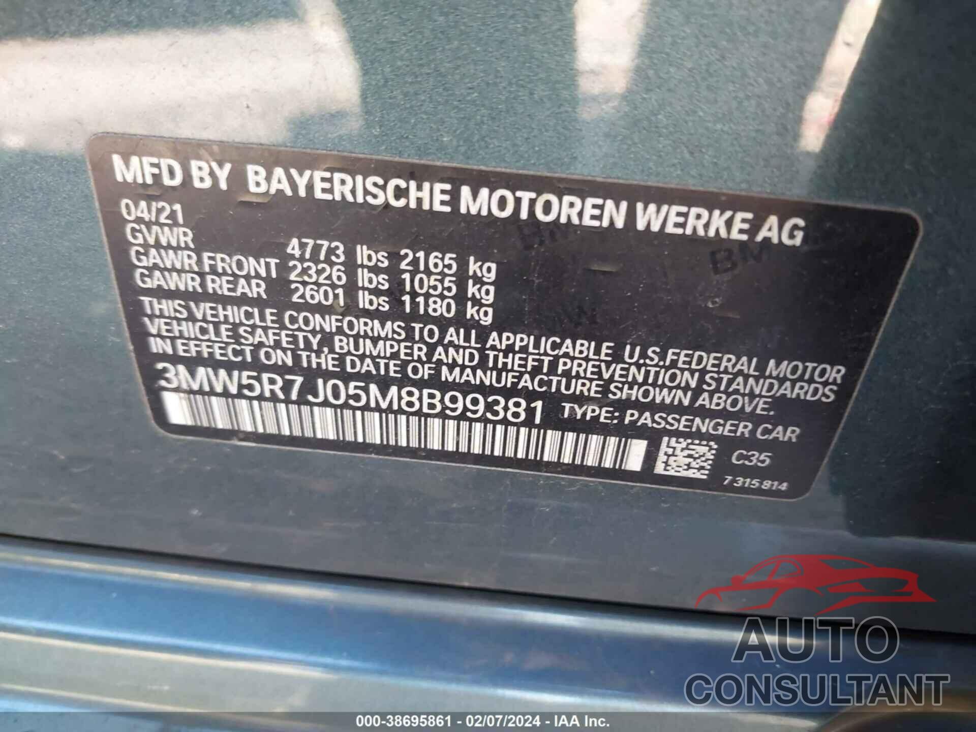 BMW 330I 2021 - 3MW5R7J05M8B99381