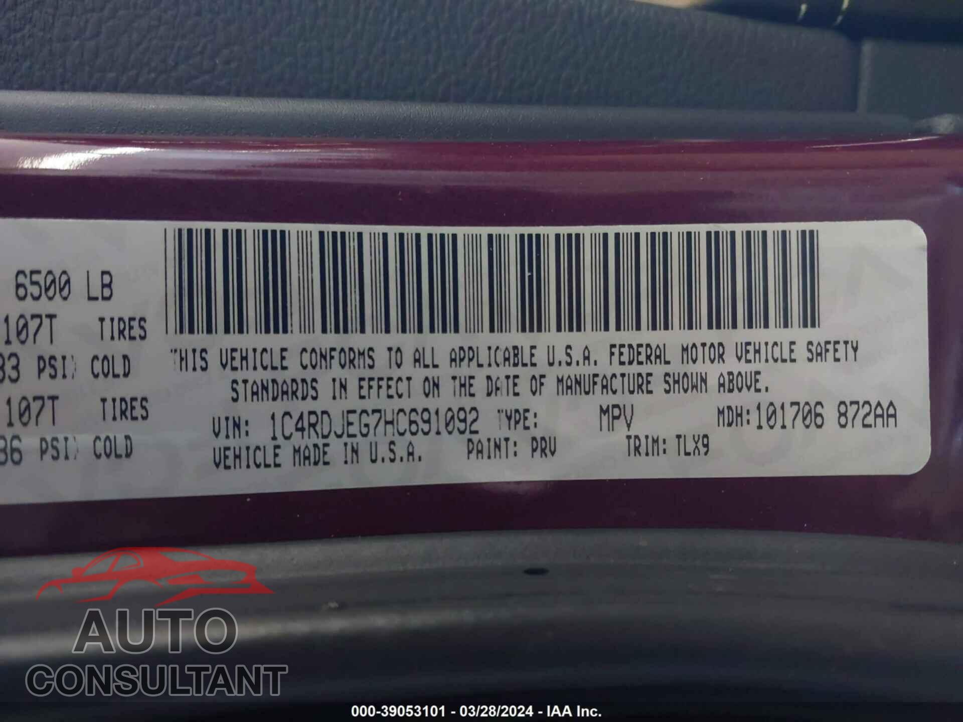 DODGE DURANGO 2017 - 1C4RDJEG7HC691092