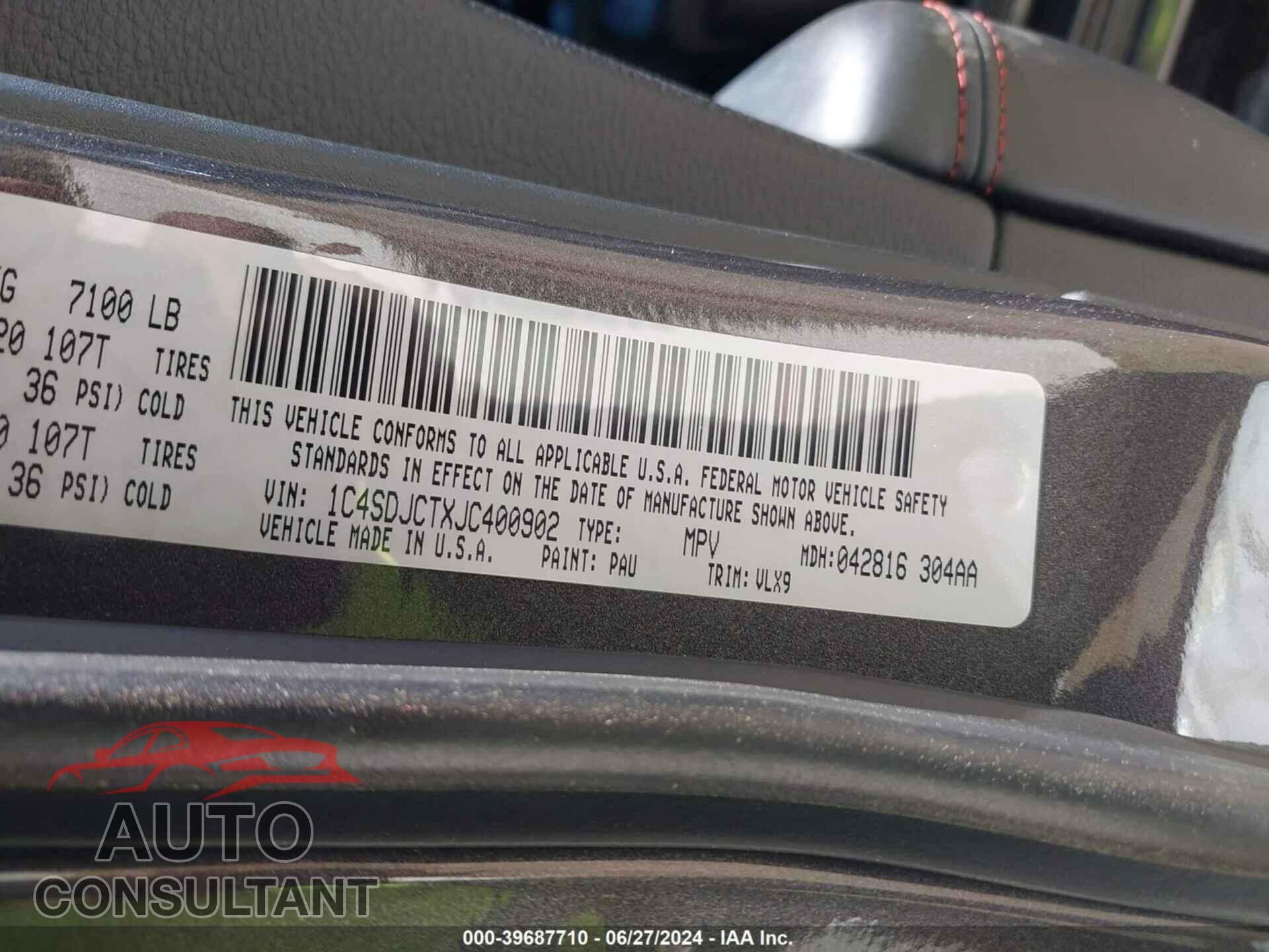 DODGE DURANGO 2018 - 1C4SDJCTXJC400902