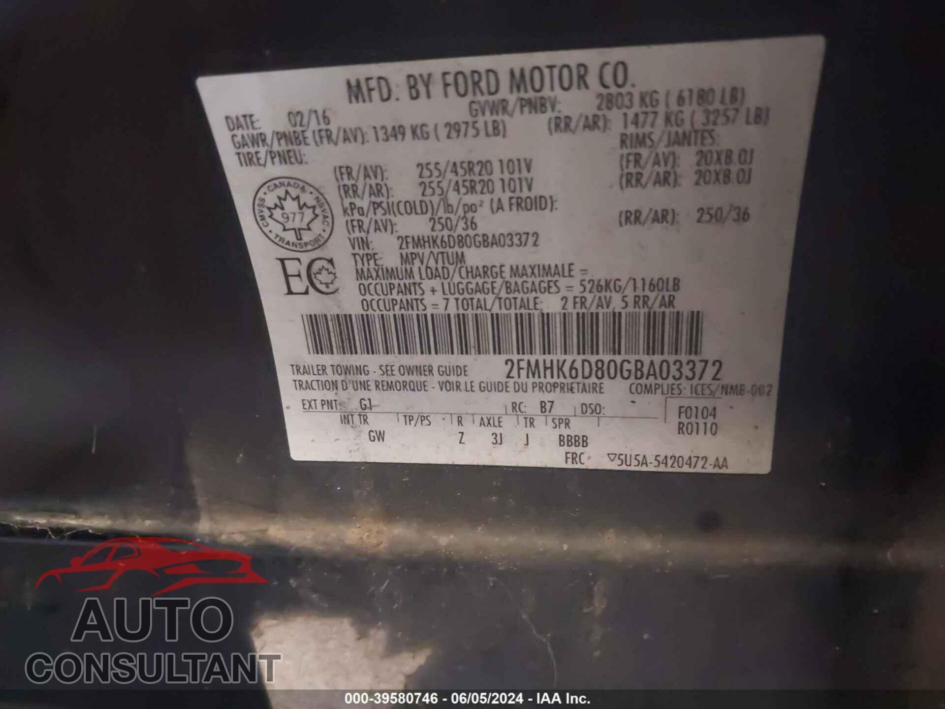 FORD FLEX 2016 - 2FMHK6D80GBA03372
