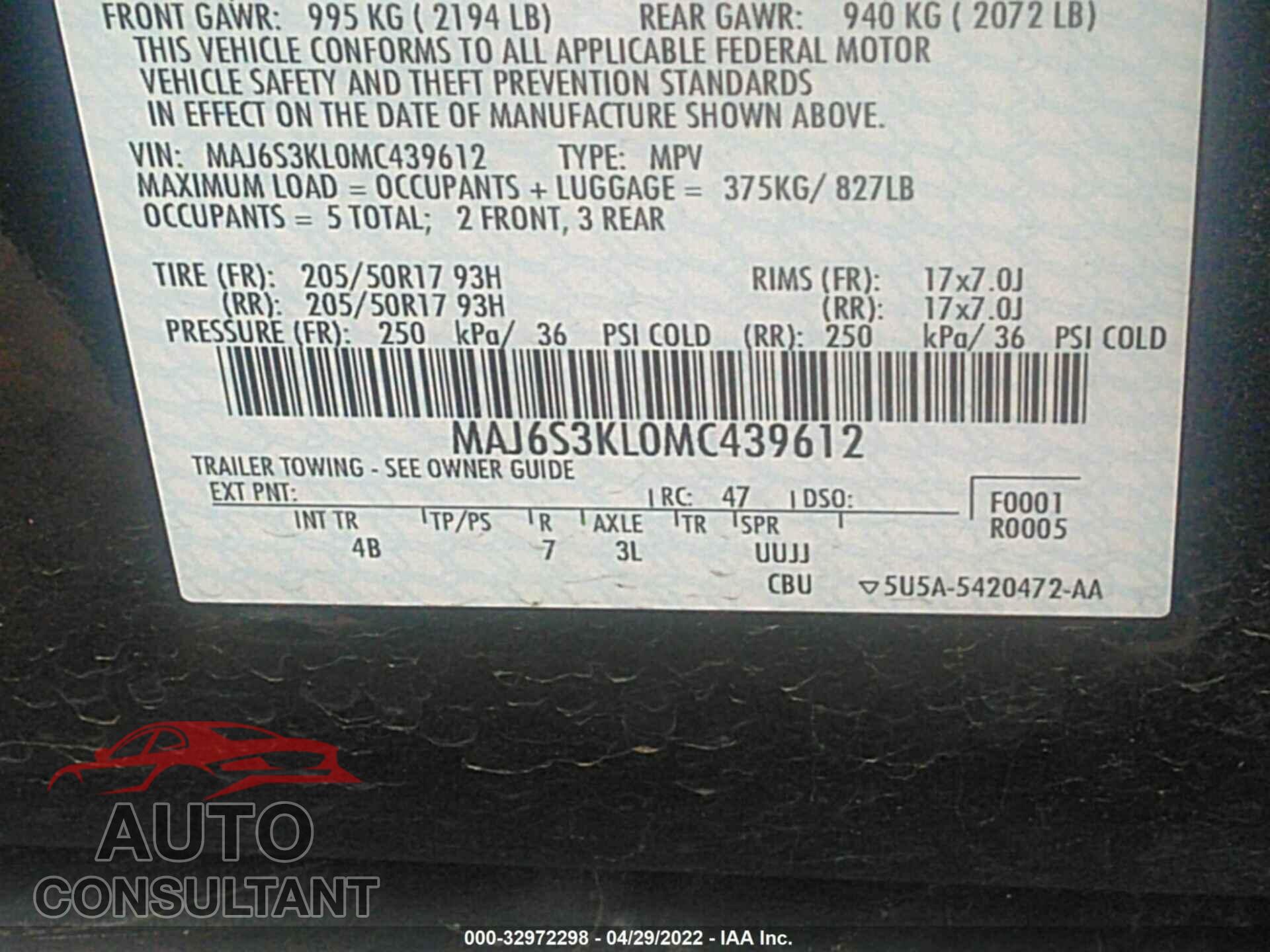 FORD ECOSPORT 2021 - MAJ6S3KL0MC439612