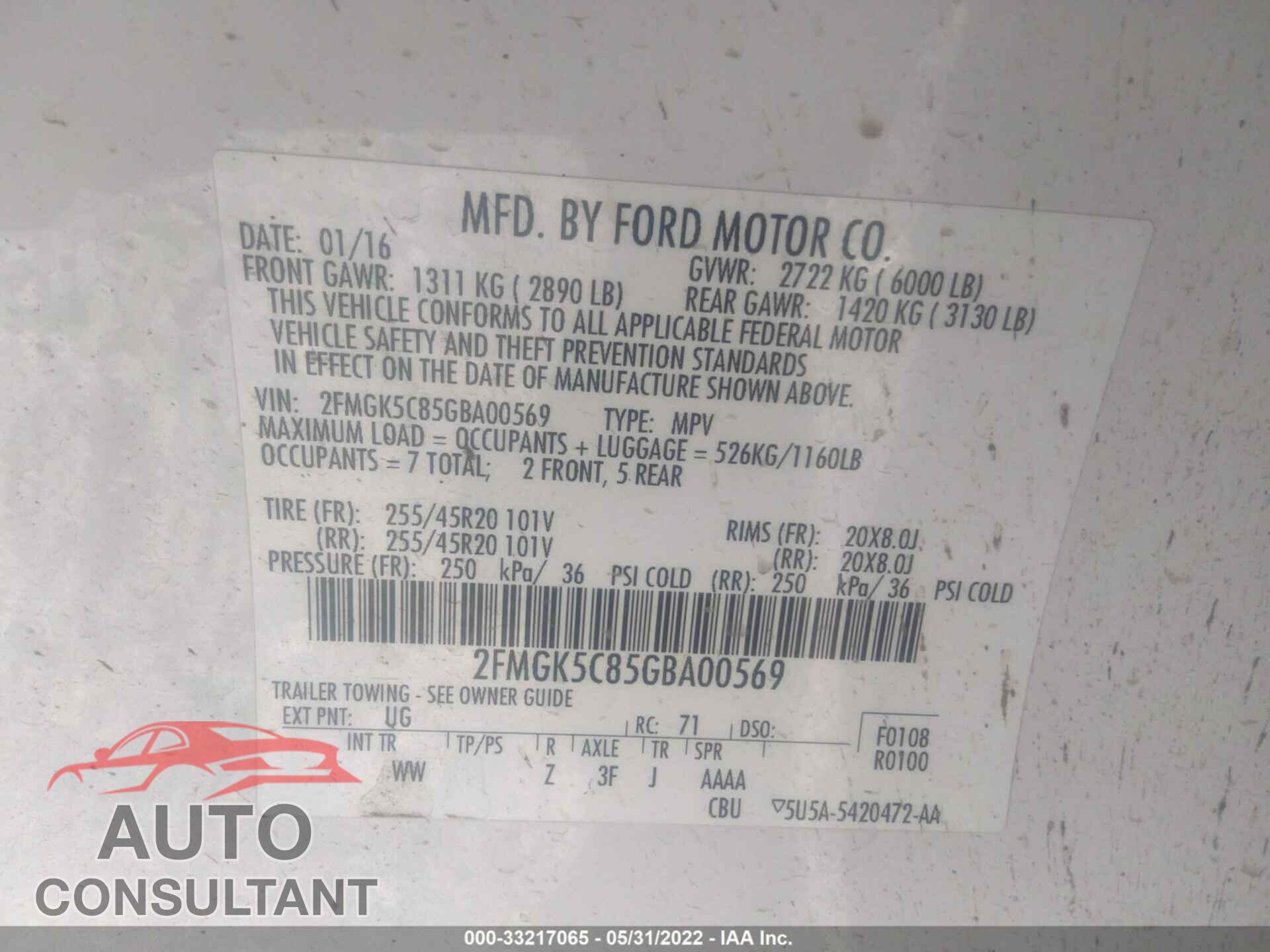 FORD FLEX 2016 - 2FMGK5C85GBA00569
