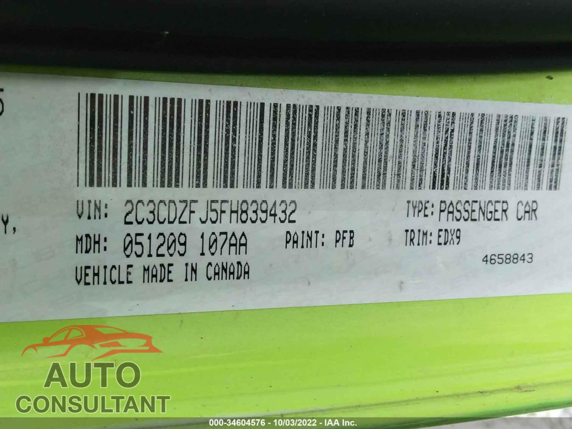 DODGE CHALLENGER 2015 - 2C3CDZFJ5FH839432