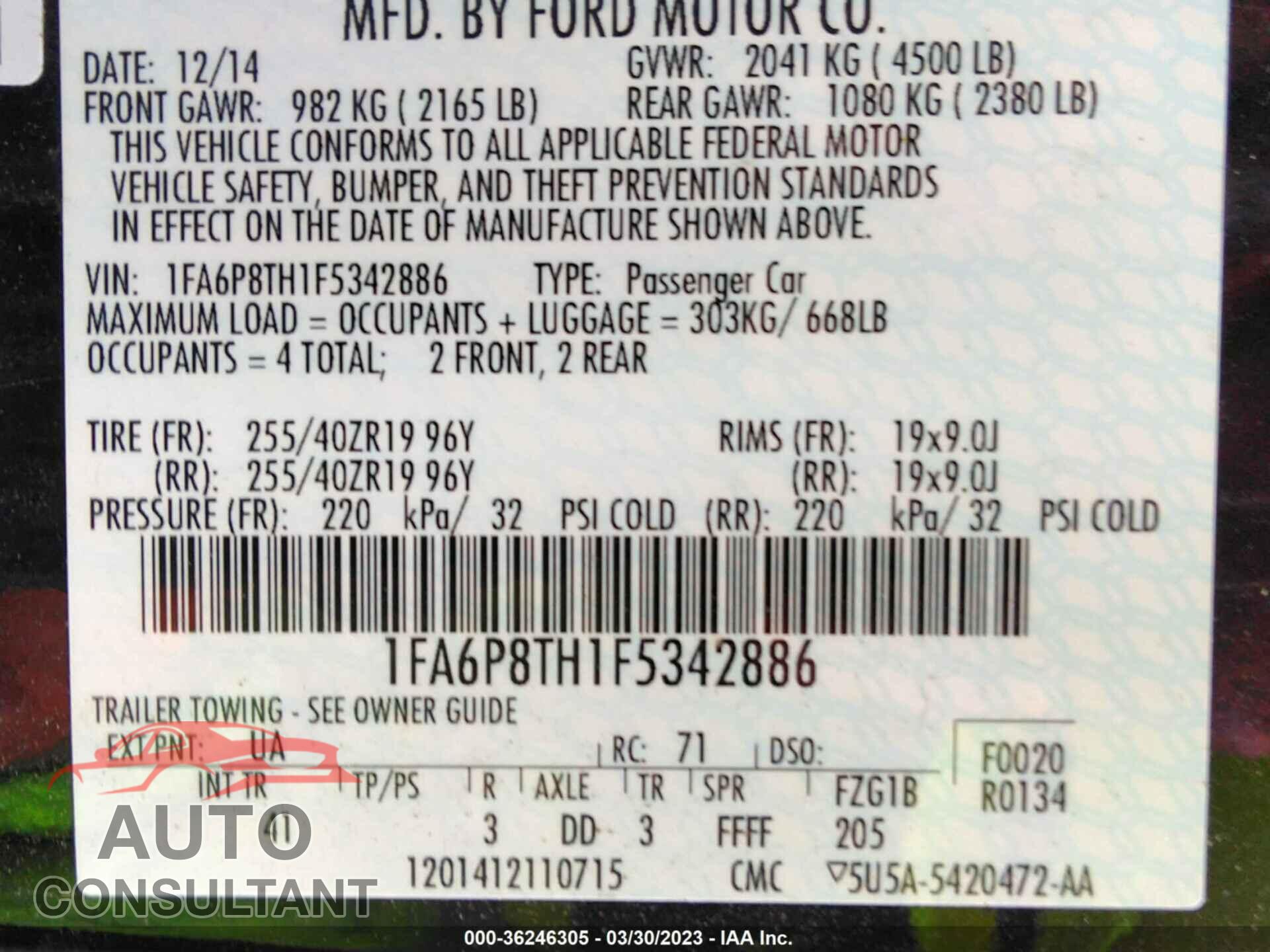 FORD MUSTANG 2015 - 1FA6P8TH1F5342886