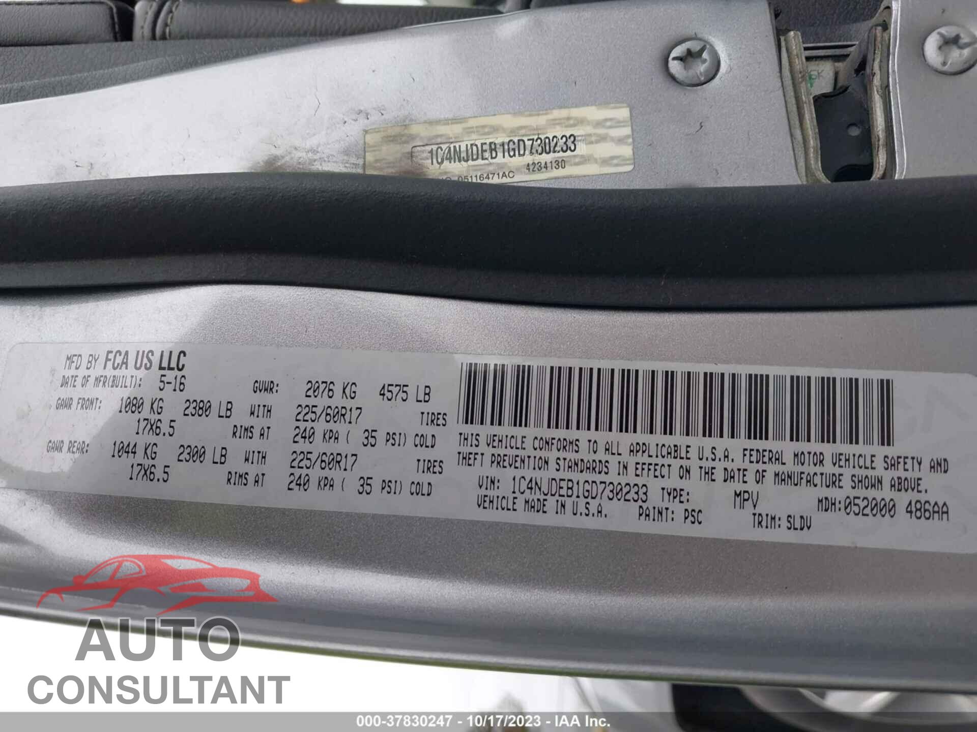 JEEP COMPASS 2016 - 1C4NJDEB1GD730233