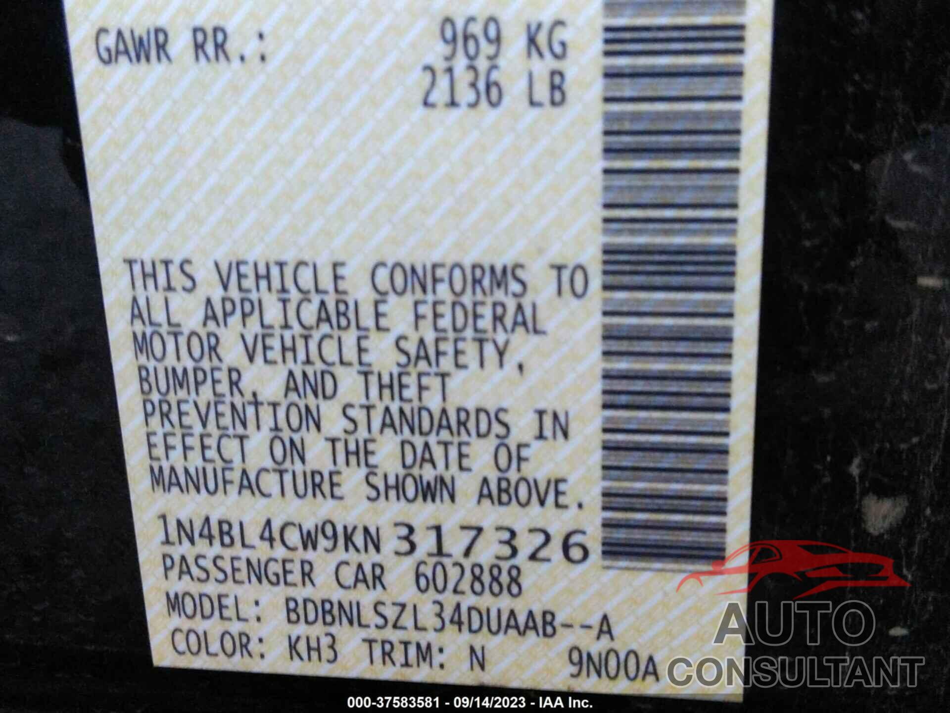 NISSAN ALTIMA 2019 - 1N4BL4CW9KN317326