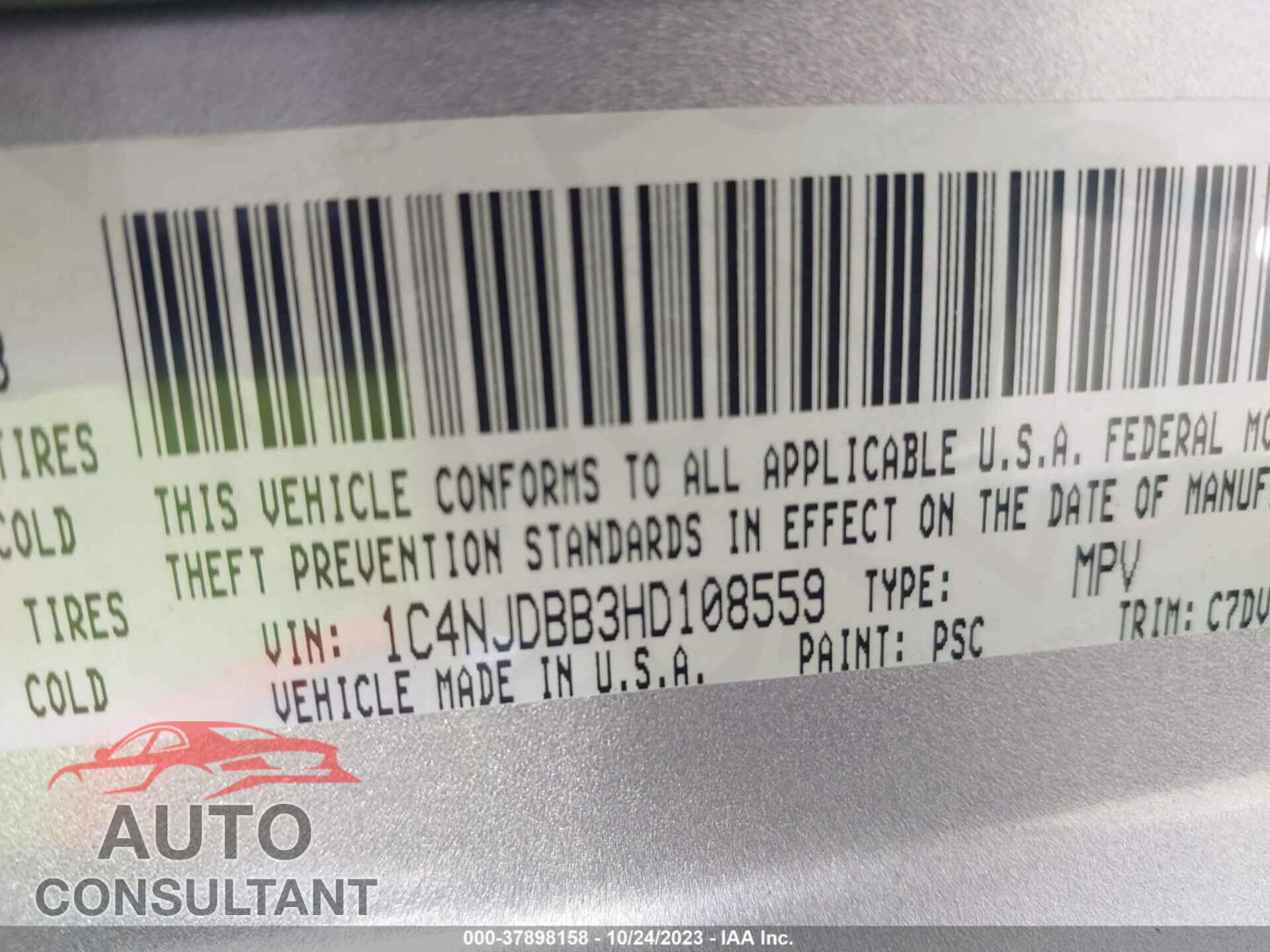 JEEP COMPASS 2017 - 1C4NJDBB3HD108559