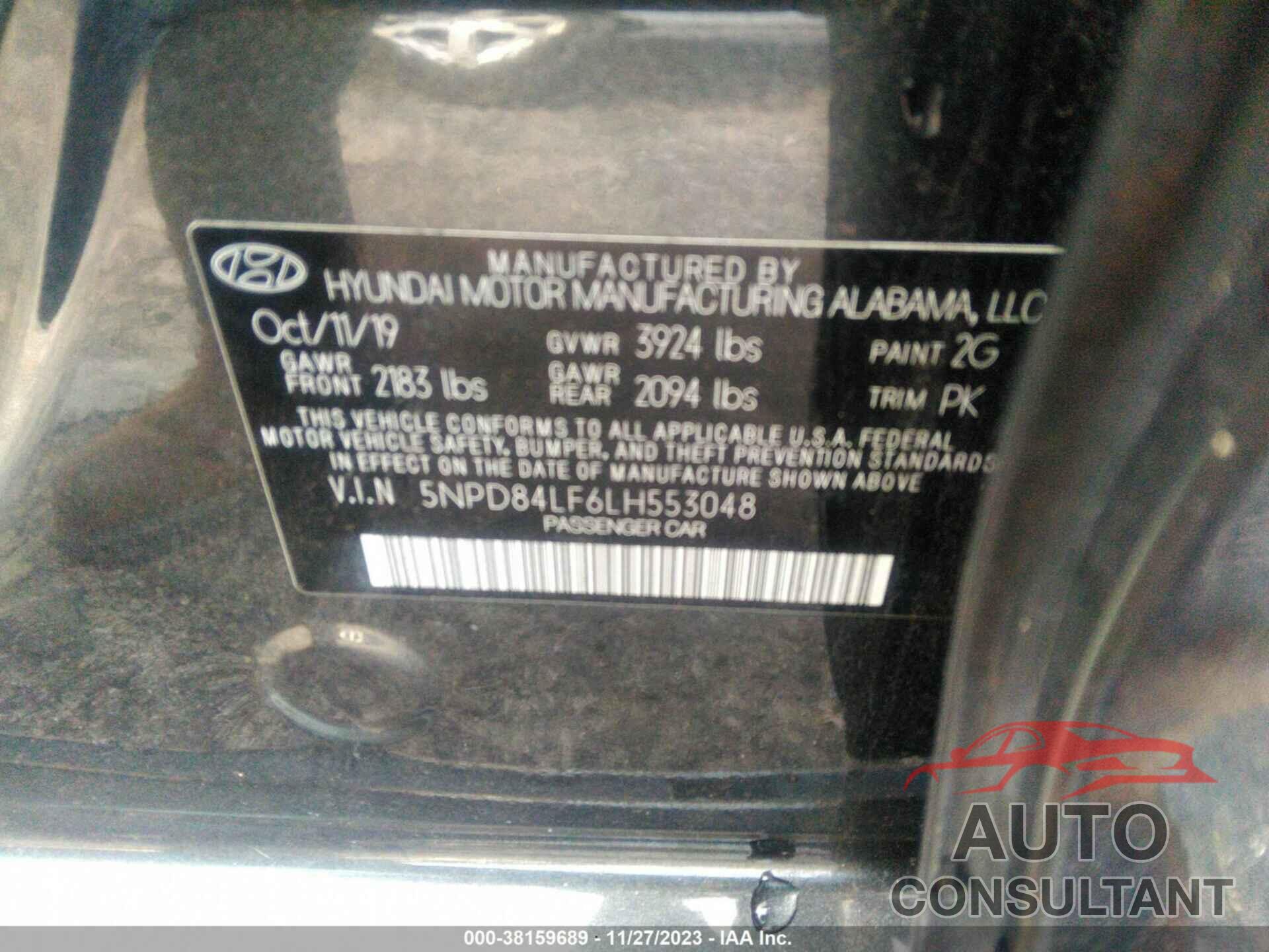 HYUNDAI ELANTRA 2020 - 5NPD84LF6LH553048