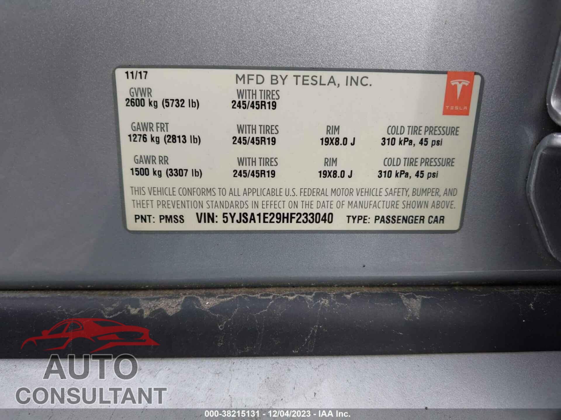 TESLA MODEL S 2017 - 5YJSA1E29HF233040