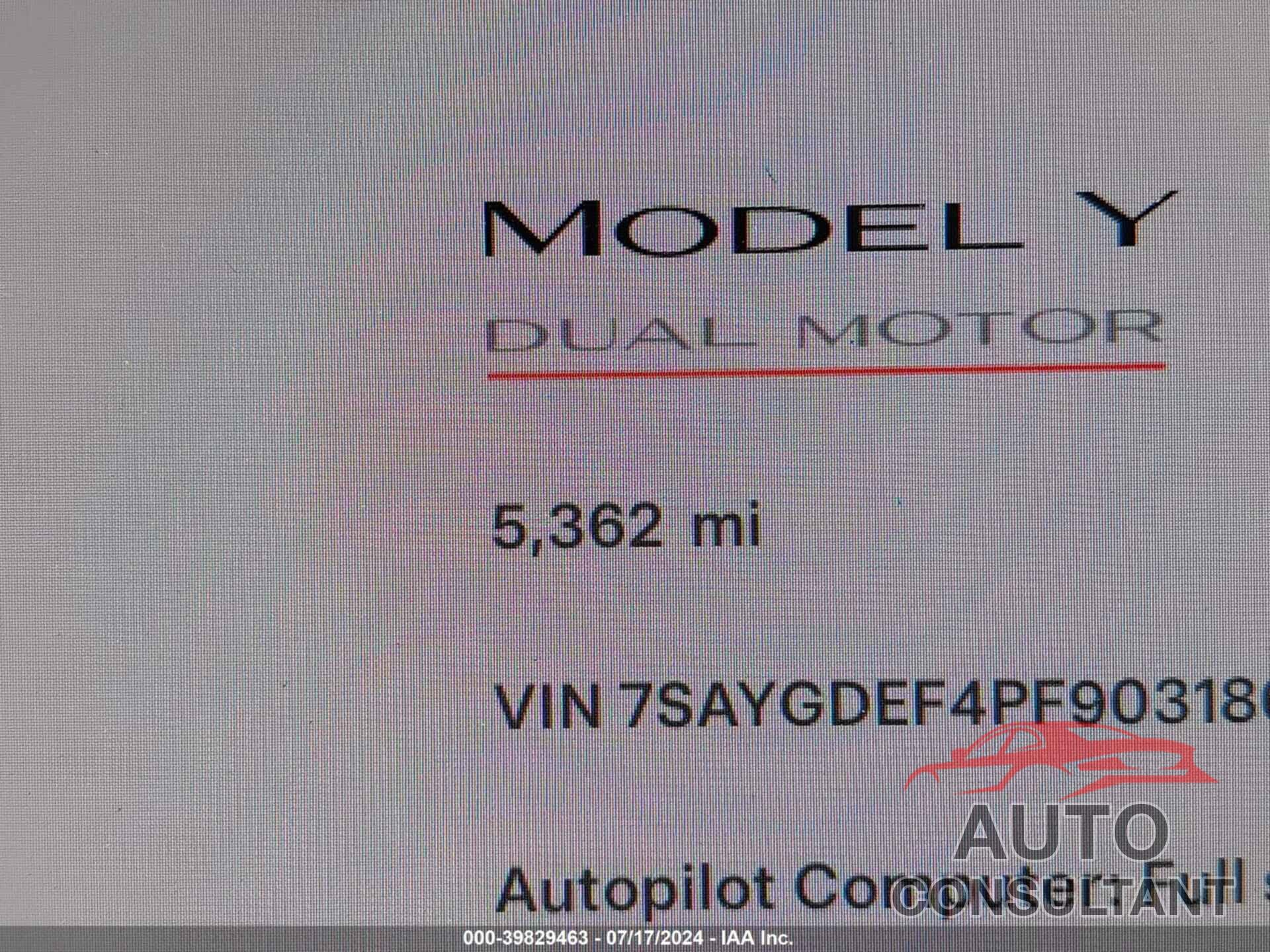 TESLA MODEL Y 2023 - 7SAYGDEF4PF903186